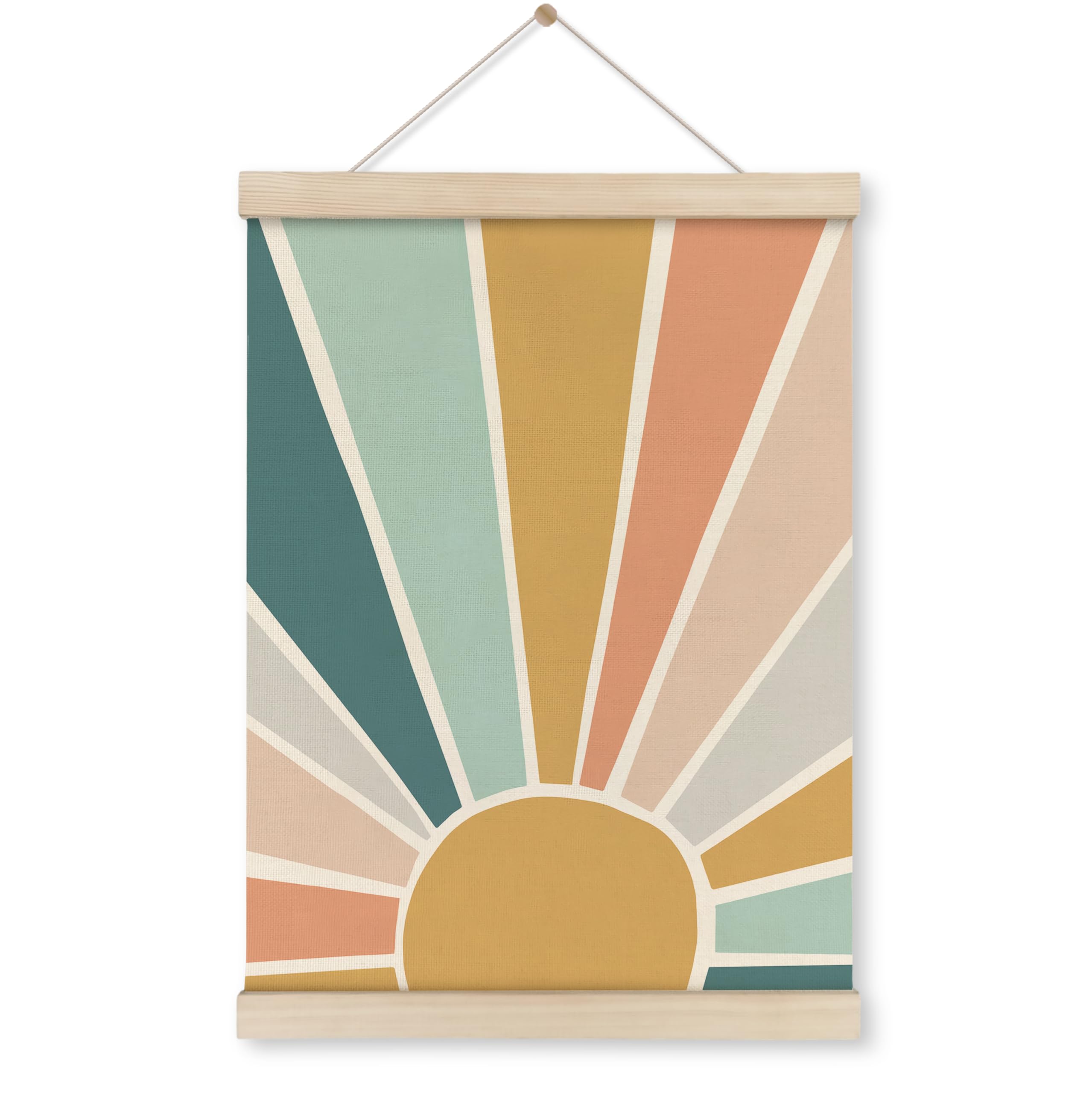 HRQKO Boho Sunshine Poster Hanger Frame, Boho Nursery Decor, Colorful Sun Wall Art With Wooden Frames, Bohemian Sun Rainbow Wall Hanging Banner Decor for Nursery Baby Girl Girls Room, 12x16 Inch