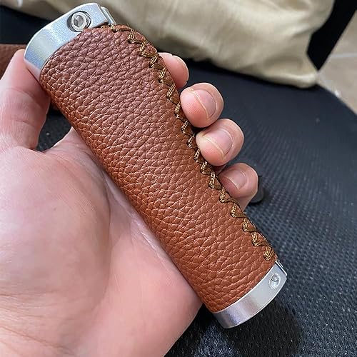 Miniatura 4 de Manija antideslizante para bicicleta, de piel de microfibra de PVC, ergonómica, cosida a mano, retro, antifricción, doble bloqueo para MTB,