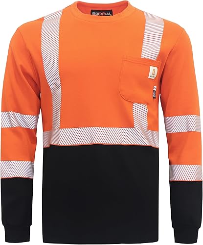 BOCOMAL FR Tee Shirts High VisibilityHi Vis Flame ResistantFire Retardant Shirt 7oz Reflective Hombres Seguridad Camisas