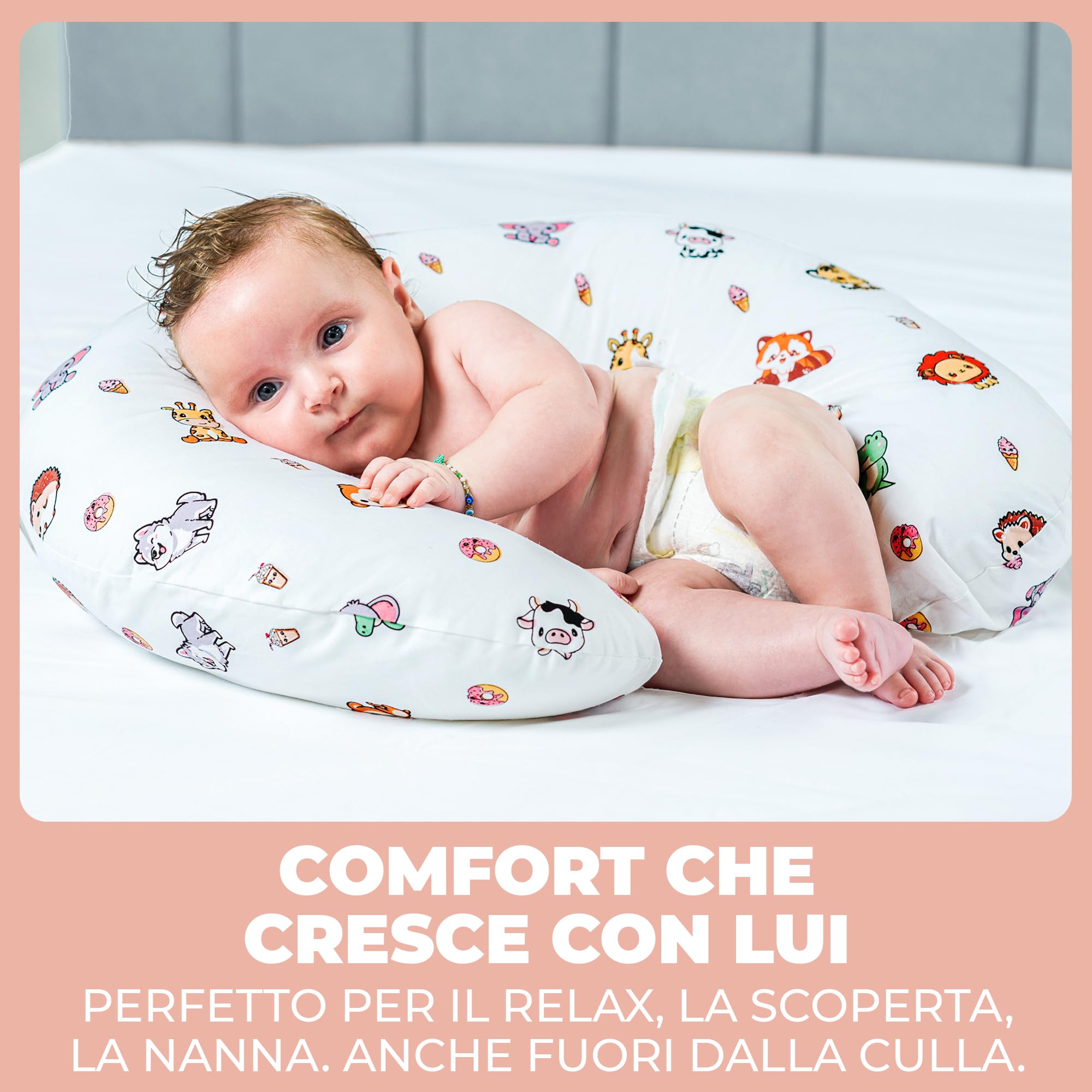 Cuscino Allattamento e Gravidanza Ciambella Allattamento Neonato con Federa in 100% Cotone e Morbido Riempimento Supporto Ergonomico alla Schiena Idea Regalo per Neo Mamme Accessorio Premaman Lavabile
