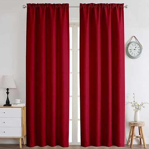 Miniatura 132 de Chyhomenyc Cortinas Rojas Navideñas de 84 Pulgadas de Largo Juego de 2 Paneles, Lino Sintético Texturizado Semi Filtrante de Luz Suave Aireado