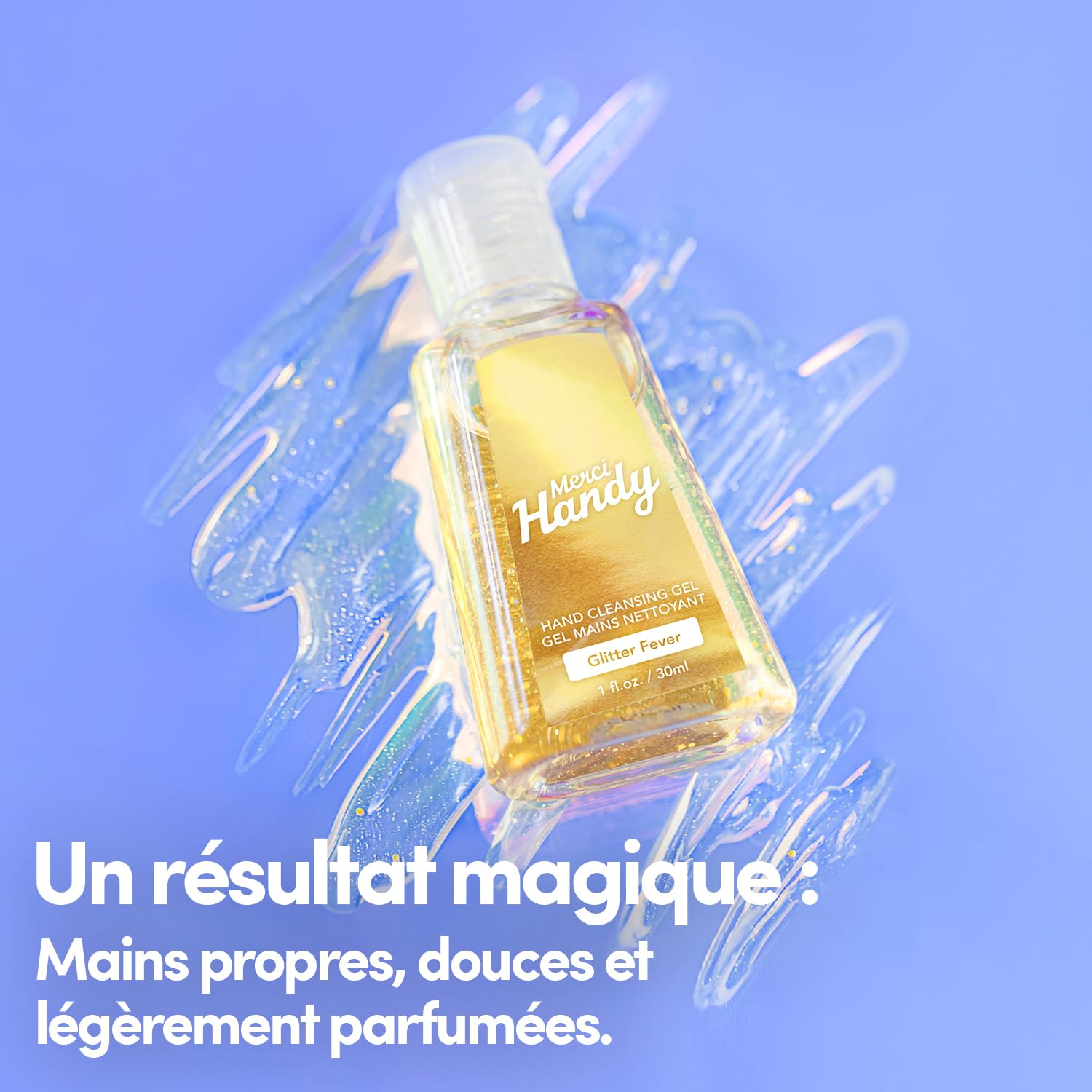 Merci Handy - Gel Mains Glitter Fever 30ml x 3 - Pour les Adolescents - Nettoyage en Déplacement - Nettoyage Efficace - Contenu du Produit : Paillettes et Propreté, Sans Rinçage, Texture Non Collante