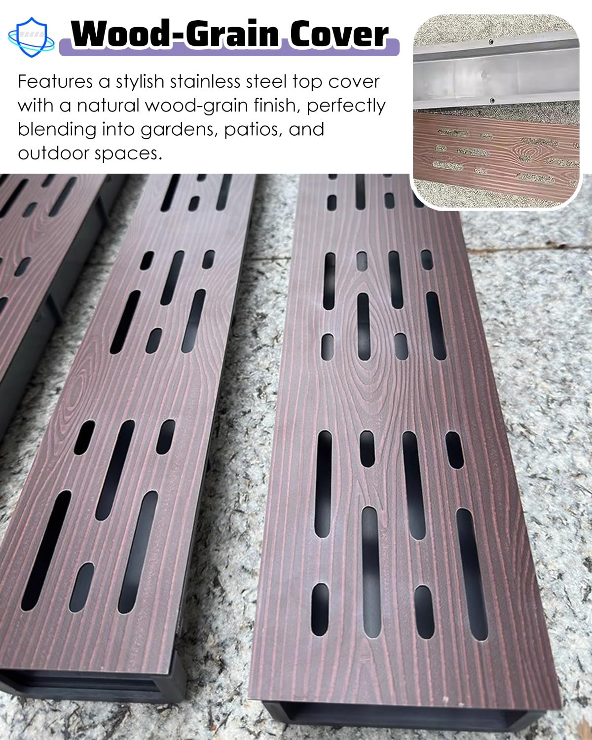 Canaletta Scolo Acqua Piovana Sistema di Drenaggio Fognario Lungo 50 cm, Canale di Scarico Sotterraneo Con Effetto Legno, Recinzione in Cemento per Cortile, Grondaia, Copertura del Fosso(50x10x4cm/19.