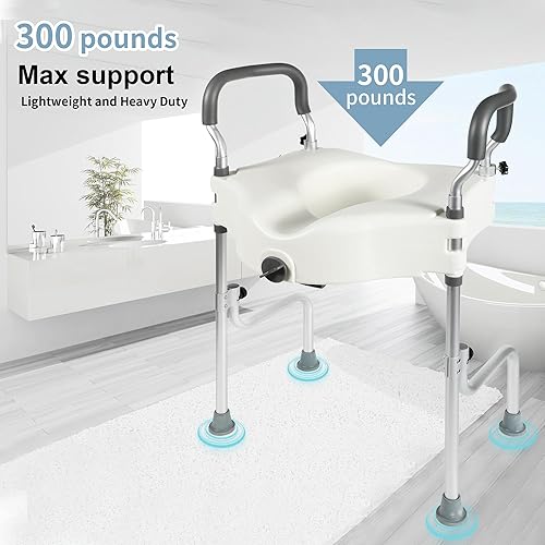 Miniatura 8 de Asiento de inodoro elevado con asas extra anchas, elevador de asiento de inodoro de 5 pulgadas con brazos que se adapta a la mayoría de inodoros,