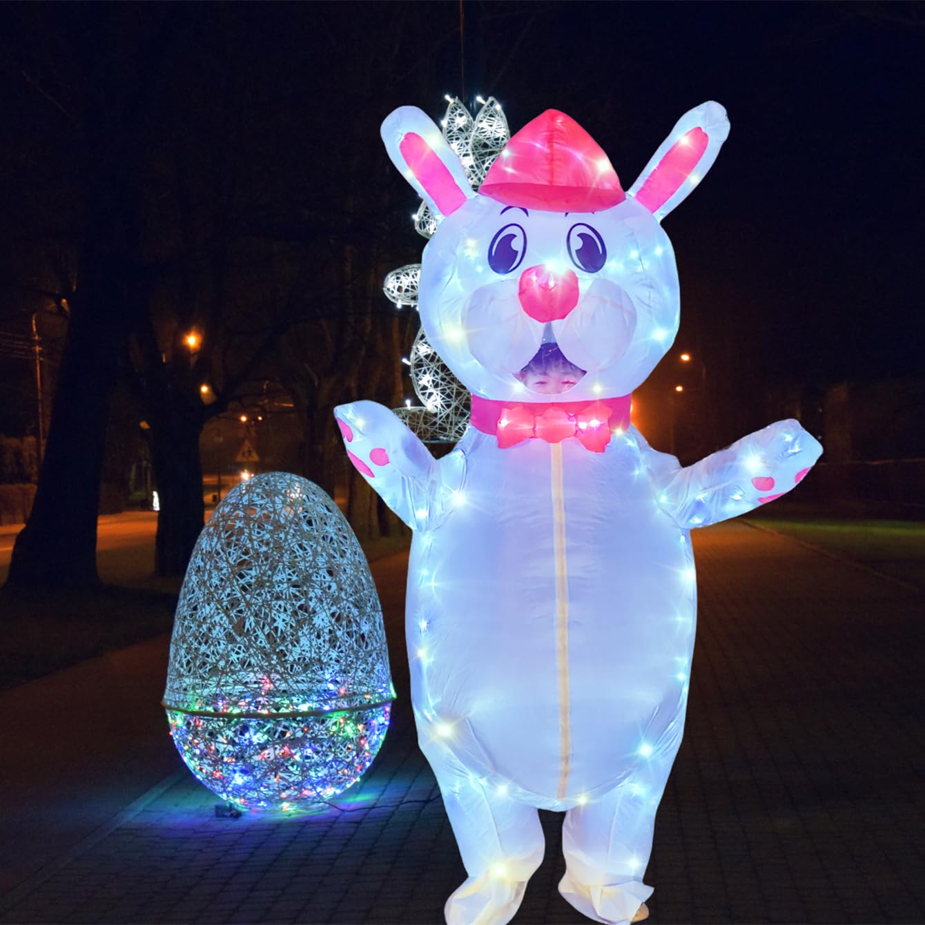 LEDPATYAdult Easter Inflatble Rabbit Costumes, Bunny Costumes Mascot Fancy Dress Creations Full Body Pink Bunny Inflatable Costume (White Rabbit, Adult)