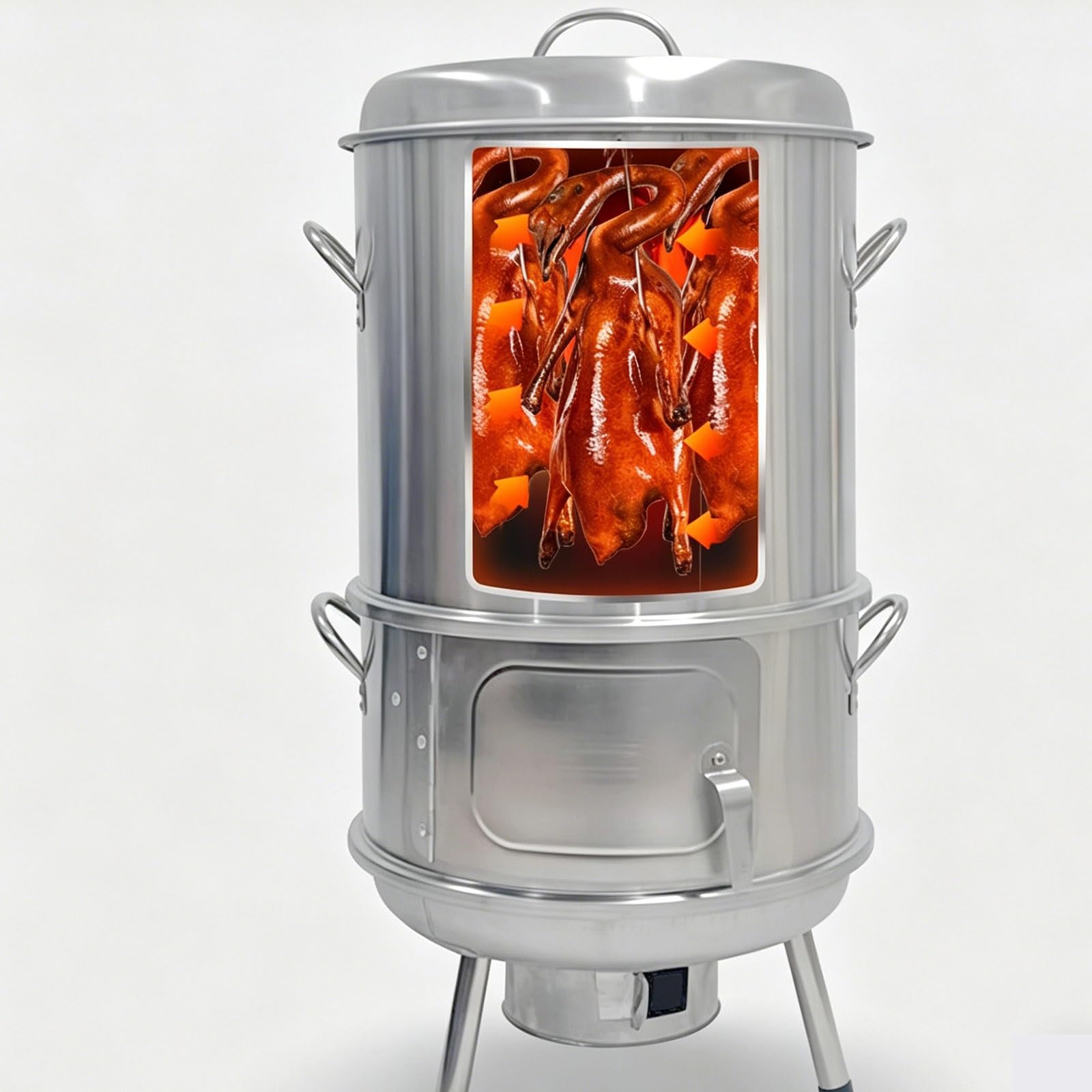 Wędzarnia Wielofunkcyjna z Termometrem Grill ze Stali Nierdzewnej 430 z Różnymi Akcesoriami Równomierne Nagrzewanie 360° do Pieczenia Kaczki, Kurczaka, Indyka i Wieprzowiny