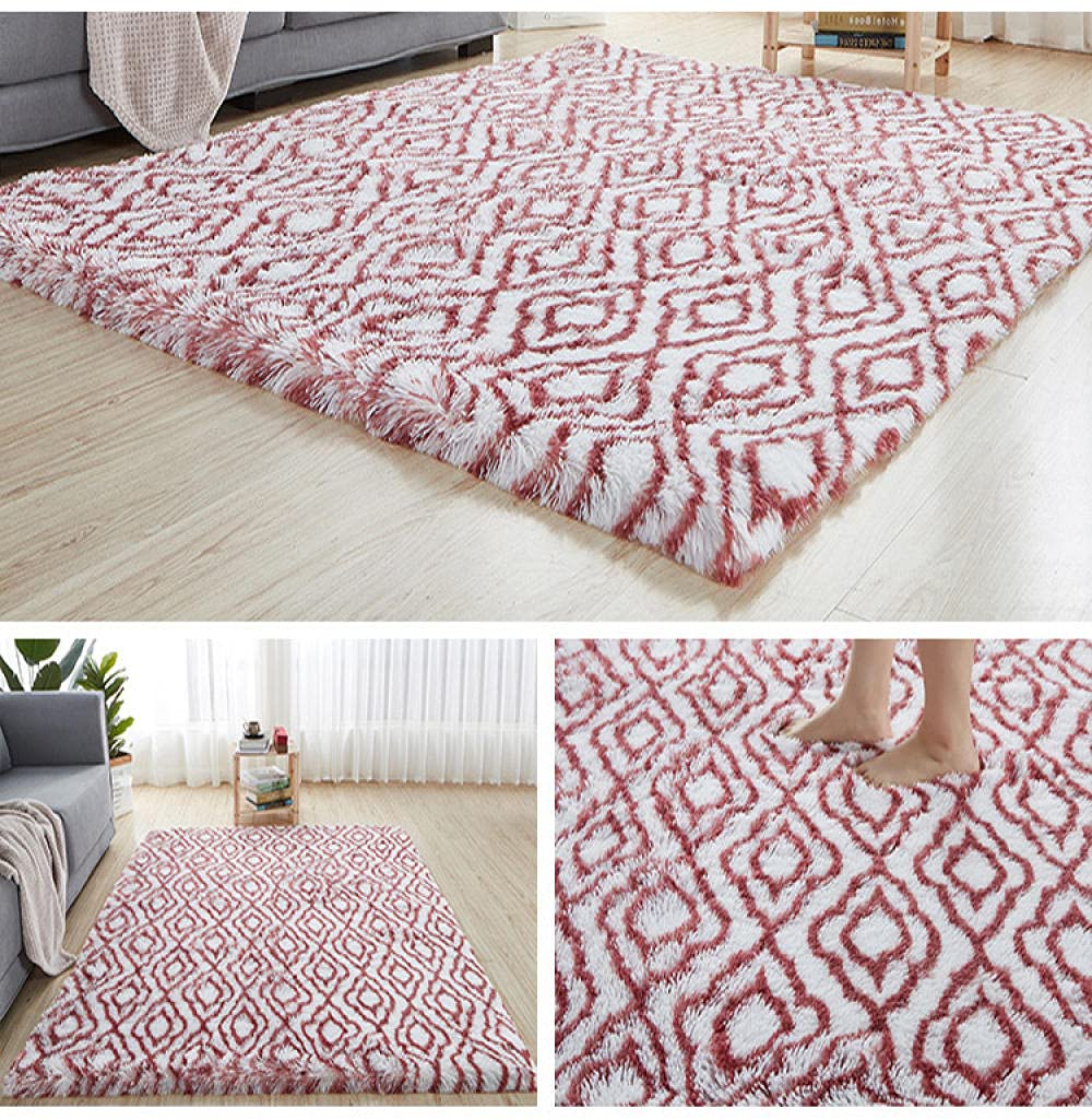 GZQIAWY Water Absorption Carpet Rugs Carpet Tie-Dyeing Plush Soft Carpets for Living Room Anti-slip Floor Mats Bedroom White dark red lines 40 X 60 cm