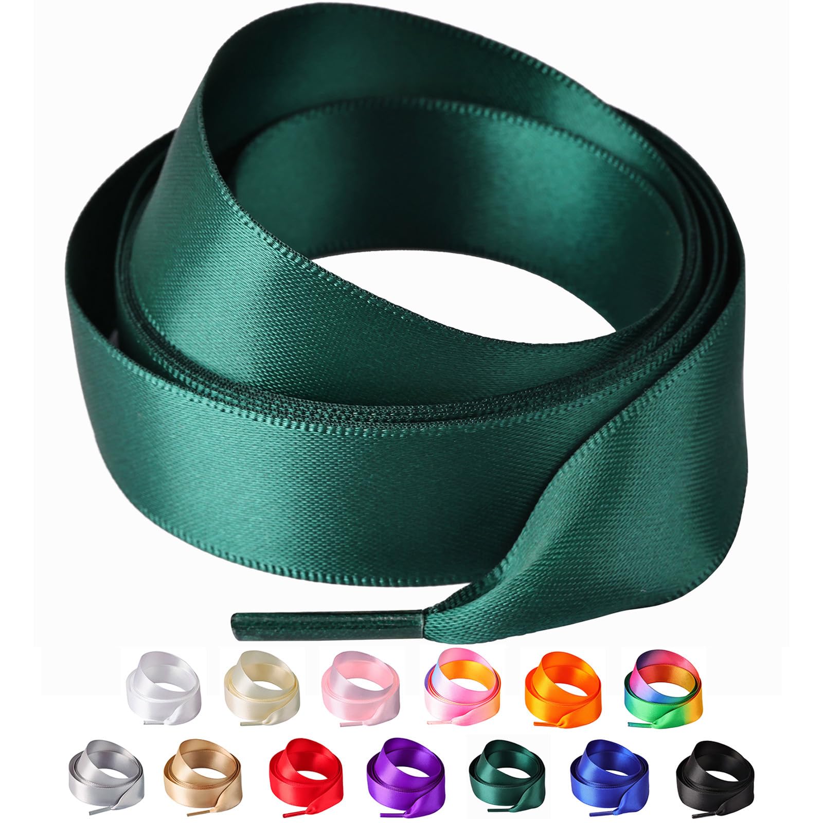 Olukssck 2 Pairs Ribbon Shoe Laces for Women, 3/4" Wide Colorful Satin Shoelaces for Sneakers