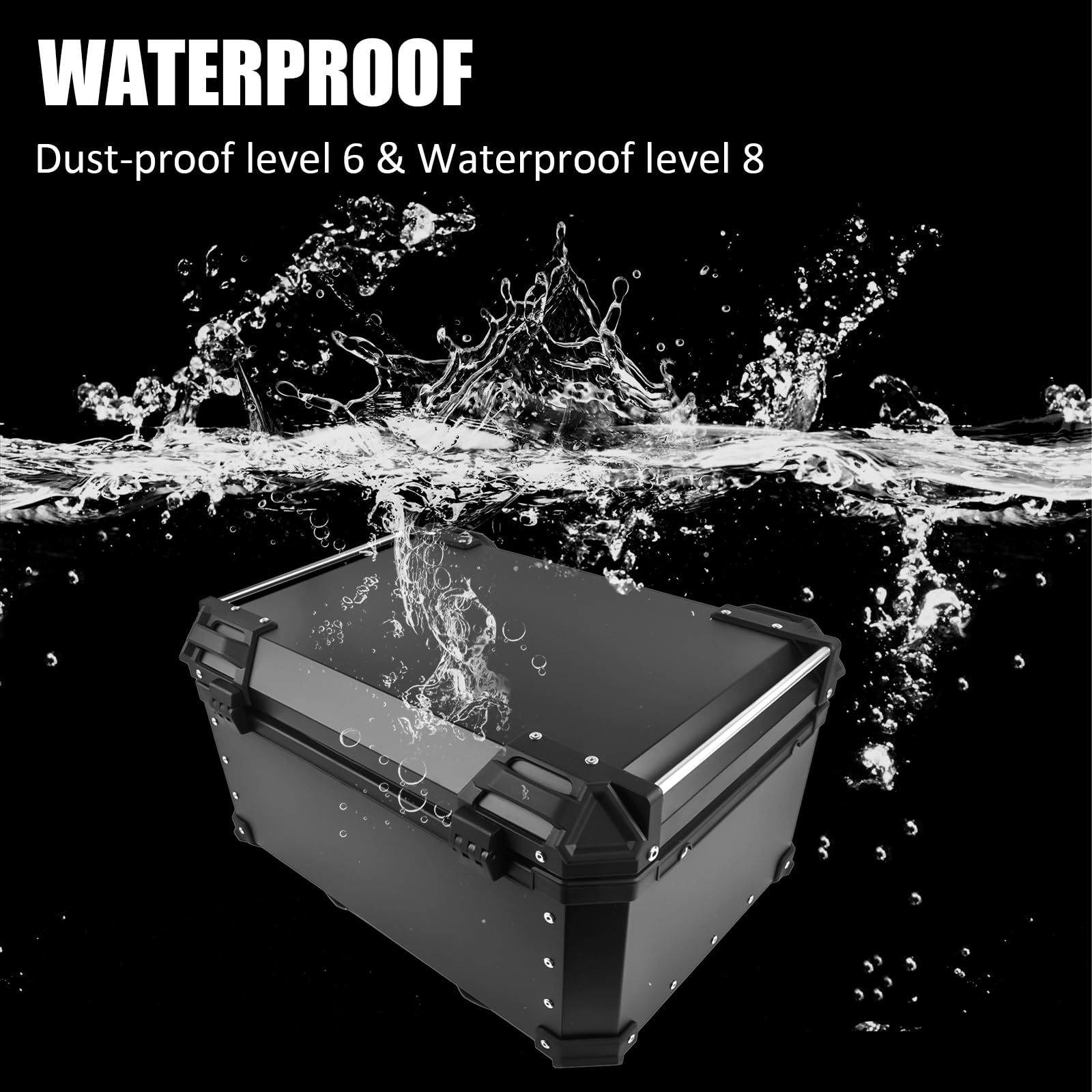 65L Top Case Moto, Coffre De Rangement Moto en Aluminium Topcase avec Serrure De Sécurité pour Rangement Casques, Aluminium Top Case Plupart des Motoes et Maxi Scooters (Noir)