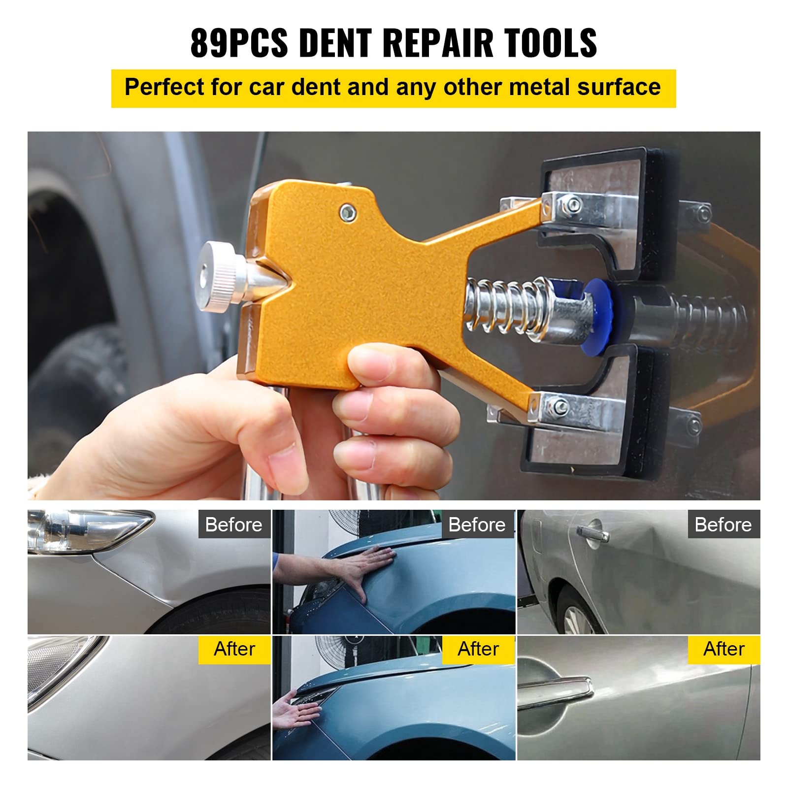 VEVOR Strumenti Kit Automobile da 89 Pezzi per Rimozione delle Ammaccature con Estrattore e Pistola per Colla a Caldo, Kit Rimozione per Carrozzeria Ammaccata, Set Completo per Auto di Riparazione