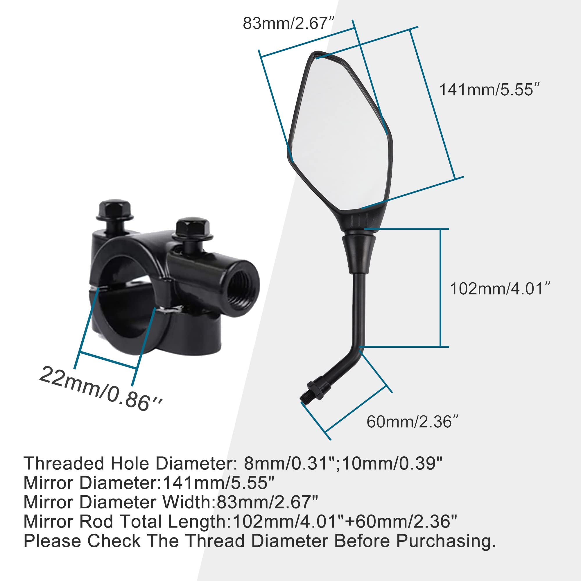 Espejos Retrovisores Universales GOOFIT Para Motocicleta Y ATV - Con Abrazadera De Manillar 7/8" Y Pernos De 8mm/10mm