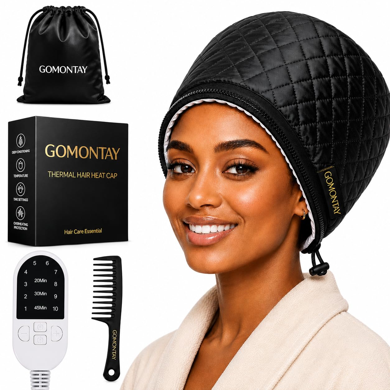 Gorro térmico para acondicionamiento profundo, calor ajustable para cabello 4C