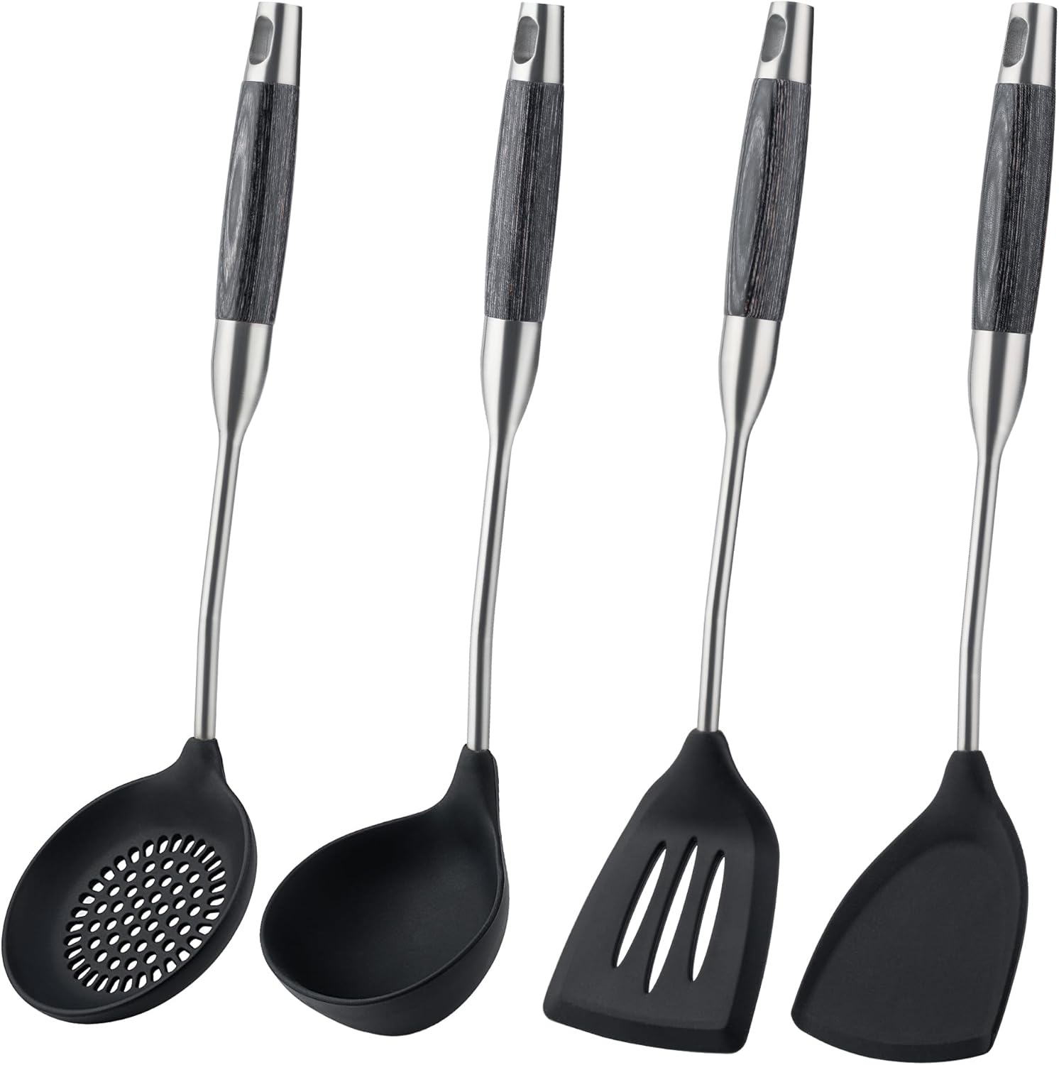 FJNATINH Silicone Wok Spatula,Slotted Spatulas,Ladle,Skimmer Ladle Tool Set,Non Stick Heat-Resistant Cooking Utensils BPA Free Kitchen Utensils Cookware (Black Stainless Steel-4PCS) FJNATINH Silicone Wok Spatula,Slotted Spatulas,Ladle,Skimmer Ladle Tool Set,Non Stick Heat-Resistant Cooking Utensils BPA Free Kitchen Utensils Cookware (Black Stainless Steel-4PCS)