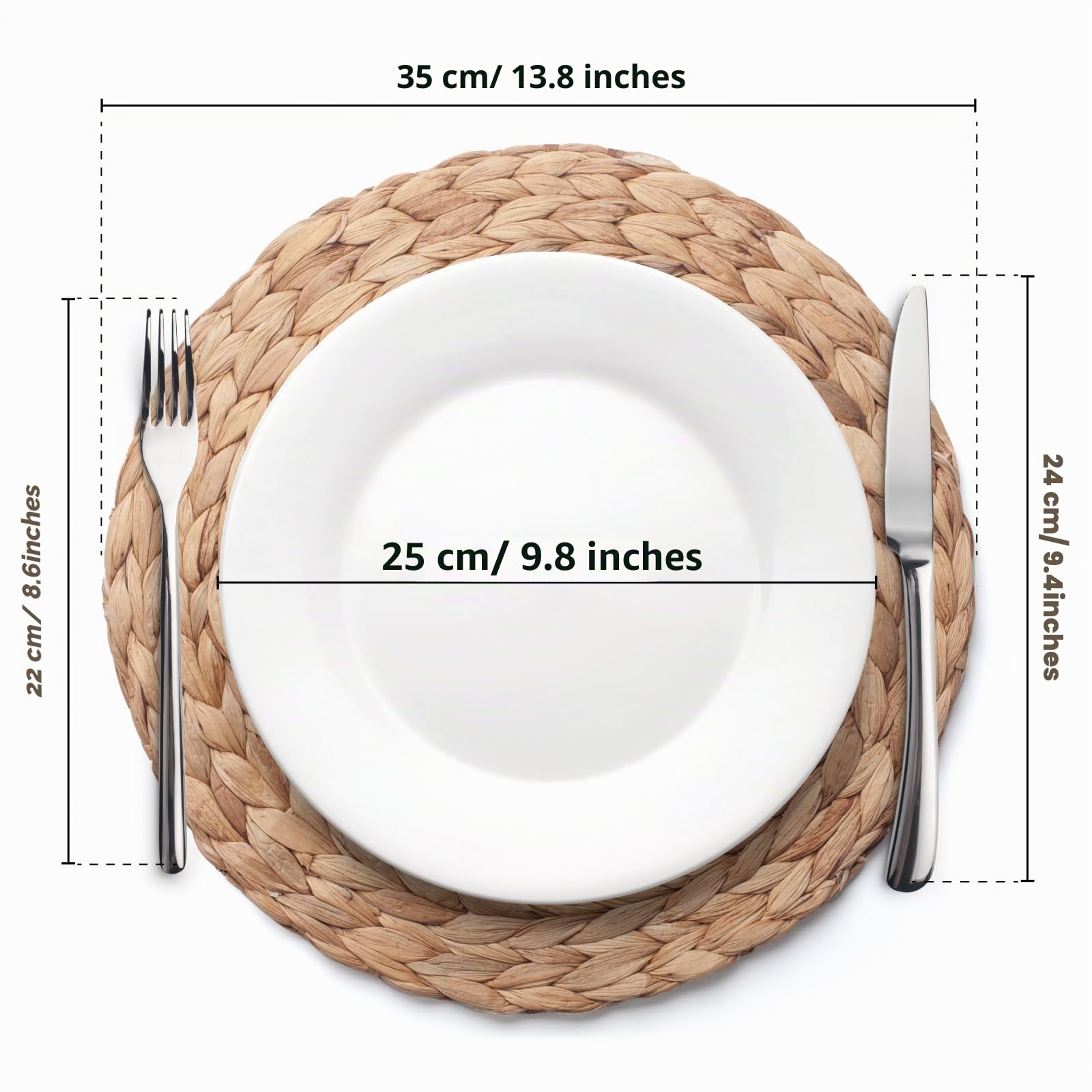 6 Pezzi Tovagliette Rotonde in Paglia, Sottopiatti Vimini, Tovagliette Rattan Vimini per Tavolo da Pranzo (35 cm)