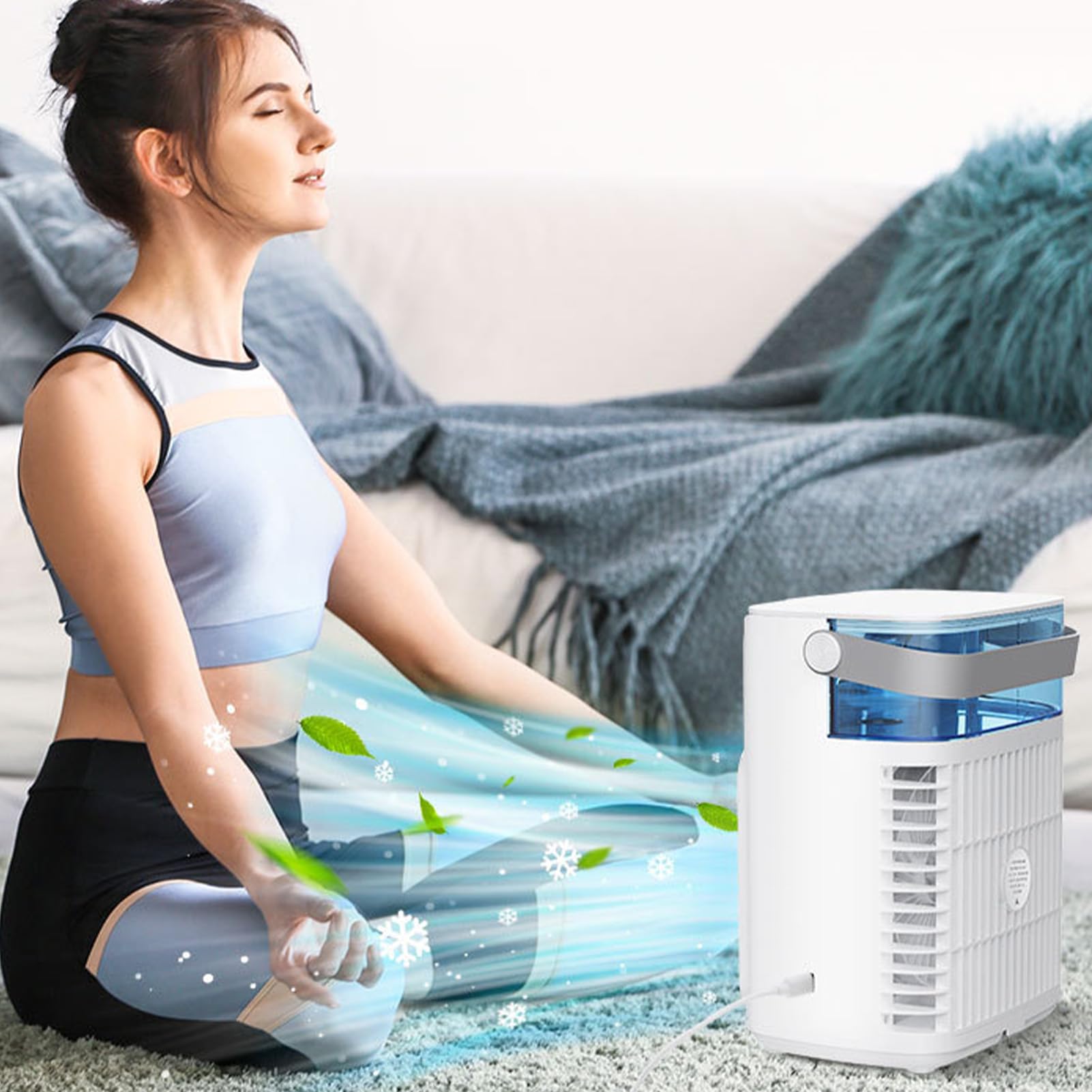 Tragbarer Turmventilator für Klimaanlagen, 700 Ml, Großer Wasserbox-Kühlventilator mit 3 Windgeschwindigkeiten, 3 Timern, Persönlicher Touchscreen-Kühler für Zimmer, Büro, Camping, Nachtlicht