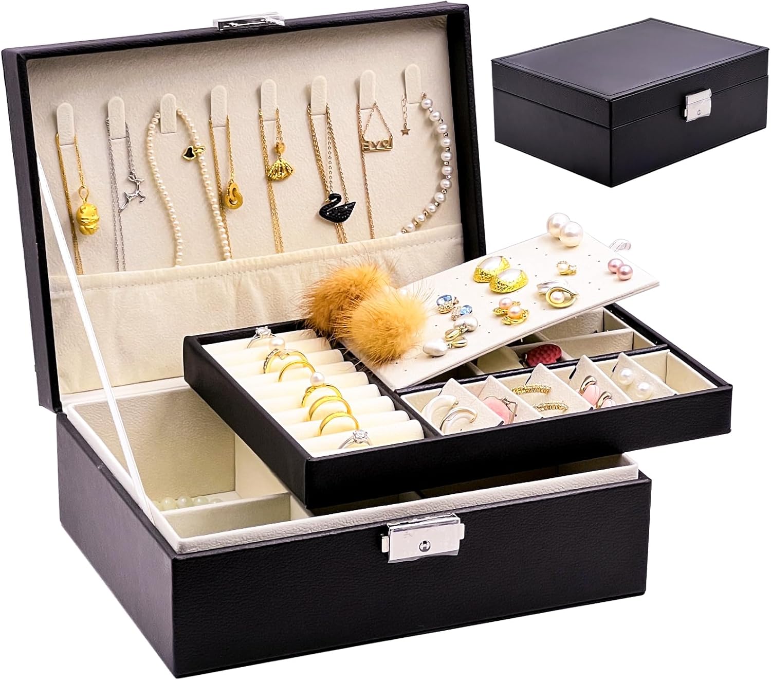 Jewelry Box Organizer for Women Girls, 2 Layers Leather...