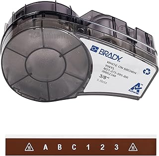 Brady Authentic (M21-375-595-BR) All-Weather Vinyl Label for Indoor/Outdoor ID, Lab and Equipment Labeling, White on Brown- ForM210, M210-LAB, M211, BMP21-PLUS and BMP21-LAB Printers, 375" W, 21' L