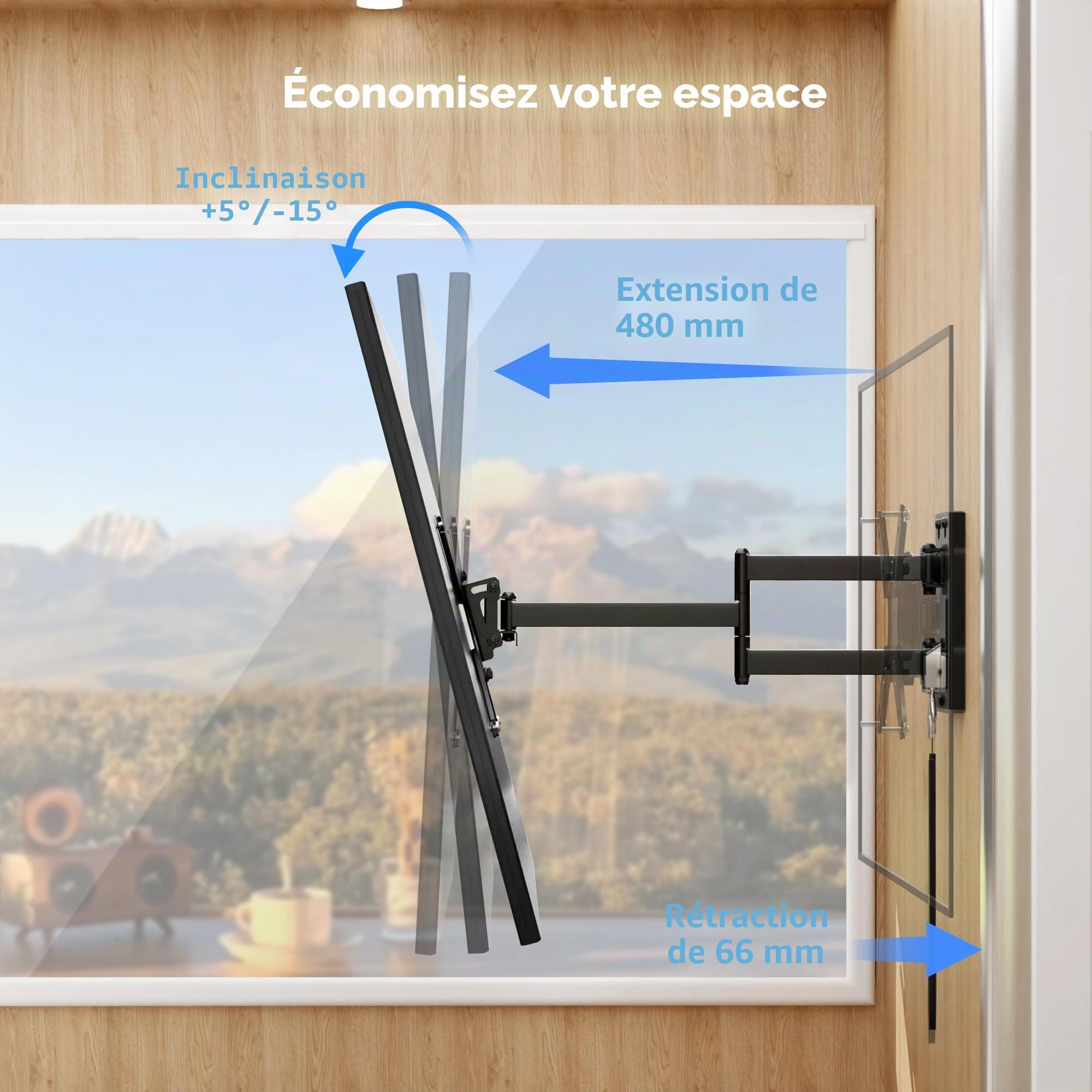 suptek Support TV pour Camping-Car de 13 à 43 Pouces, Support Mural verrouillable à Mouvement Complet VESA 200×200mm, supporte 20 kg Adapté Van Aménagé/Remorque/Bateau/Camion, MA1342