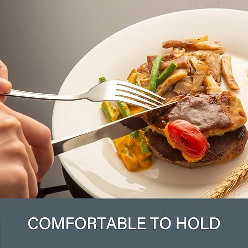 Miniatura 5 de Juego de cubiertos de 24 piezas con cuchillos para carne, juego de cubiertos negros para 4, juego de cubiertos de acero inoxidable de grado