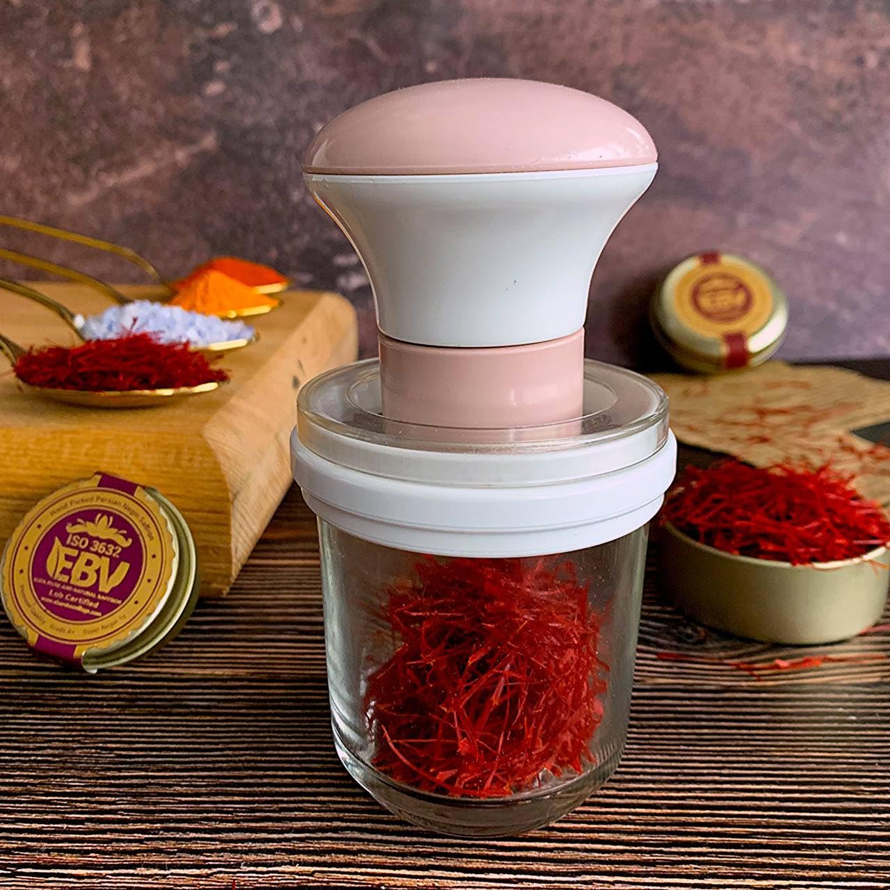 Deluxe Saffron Mill Grinder + 1gr Certified Grade A+ Saffron Threads