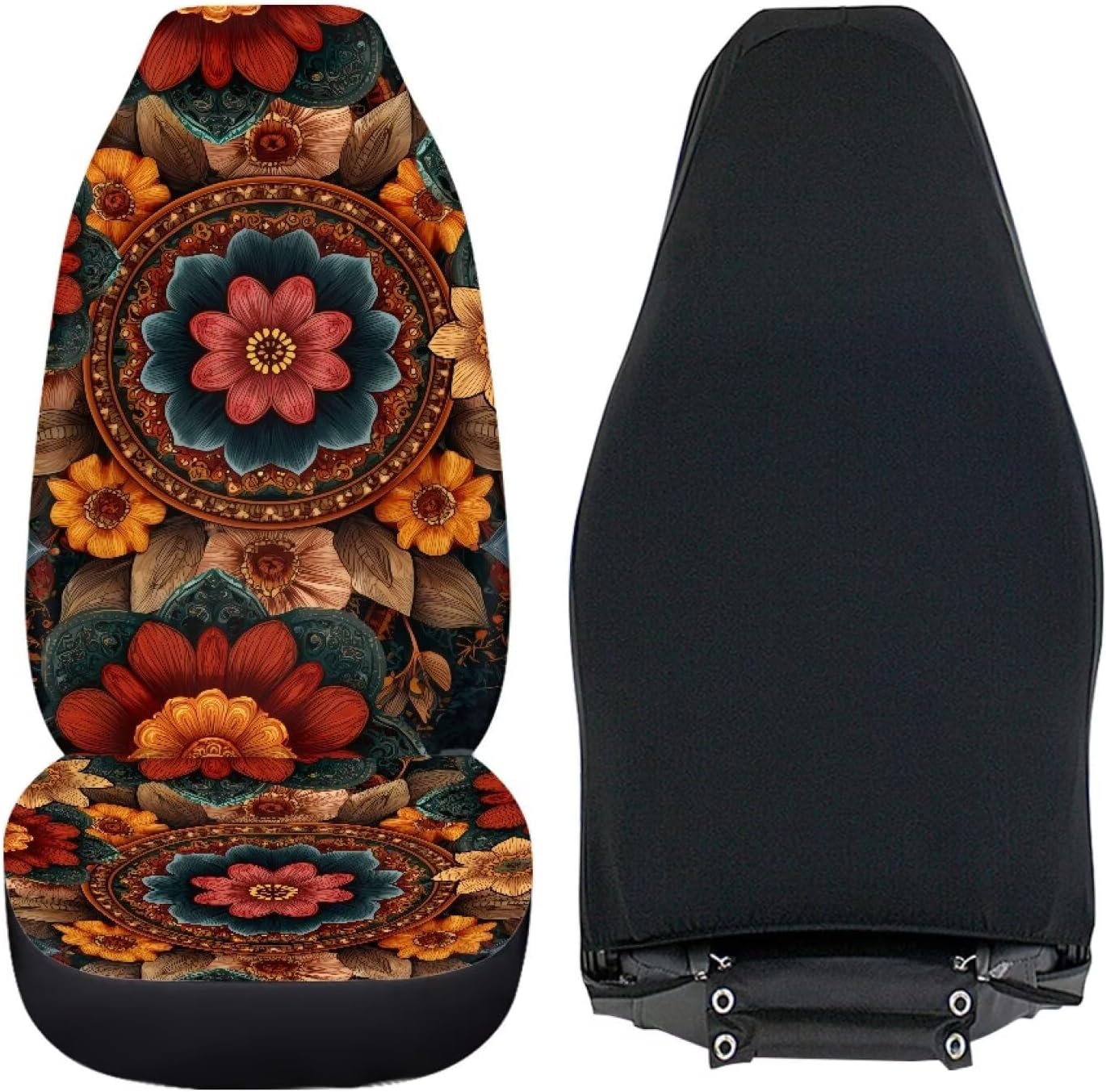 Bulopur Vintage Boho Automotive Seat Covers Set of 2 Washable Breathable Vehicle Bucket Seat Covers Highback Car Interior Accessories Universal Fit Most Vehicles, Cars, Sedan, Truck, SUV, Van