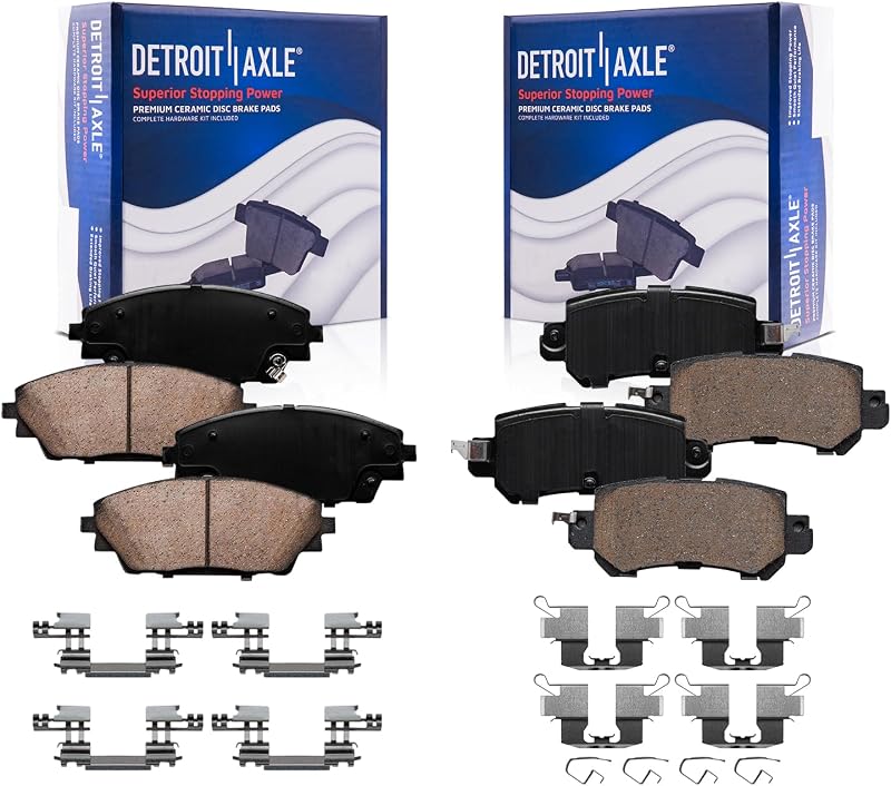 Pastilhas de freio cerâmicas Detroit Axle para Mazda CX-3 2016 a 2018 – Kit dianteiro e traseiro