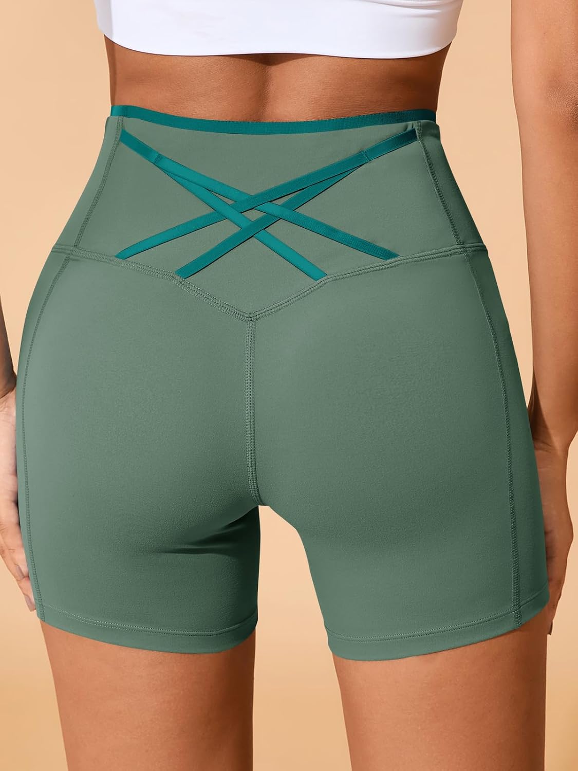 Aoysky Womens Workout Biker Shorts 5" Color Block High Waisted Yoga Athletic Shorts - Image 6