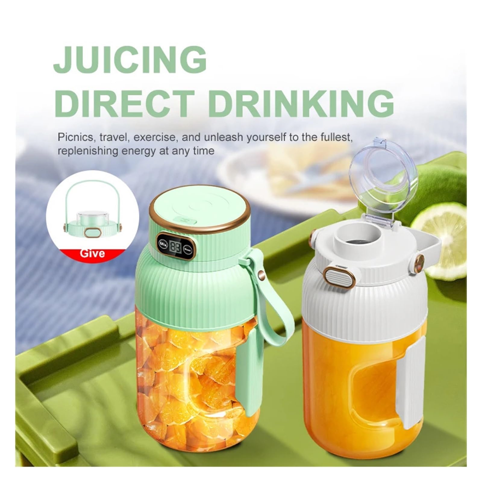 Passend für 1000 ml tragbaren USB-Entsafter – Fruchtentsafter für Smoothies und Zitronen-Orangensaft – ideales Küchenwerkzeug (B)