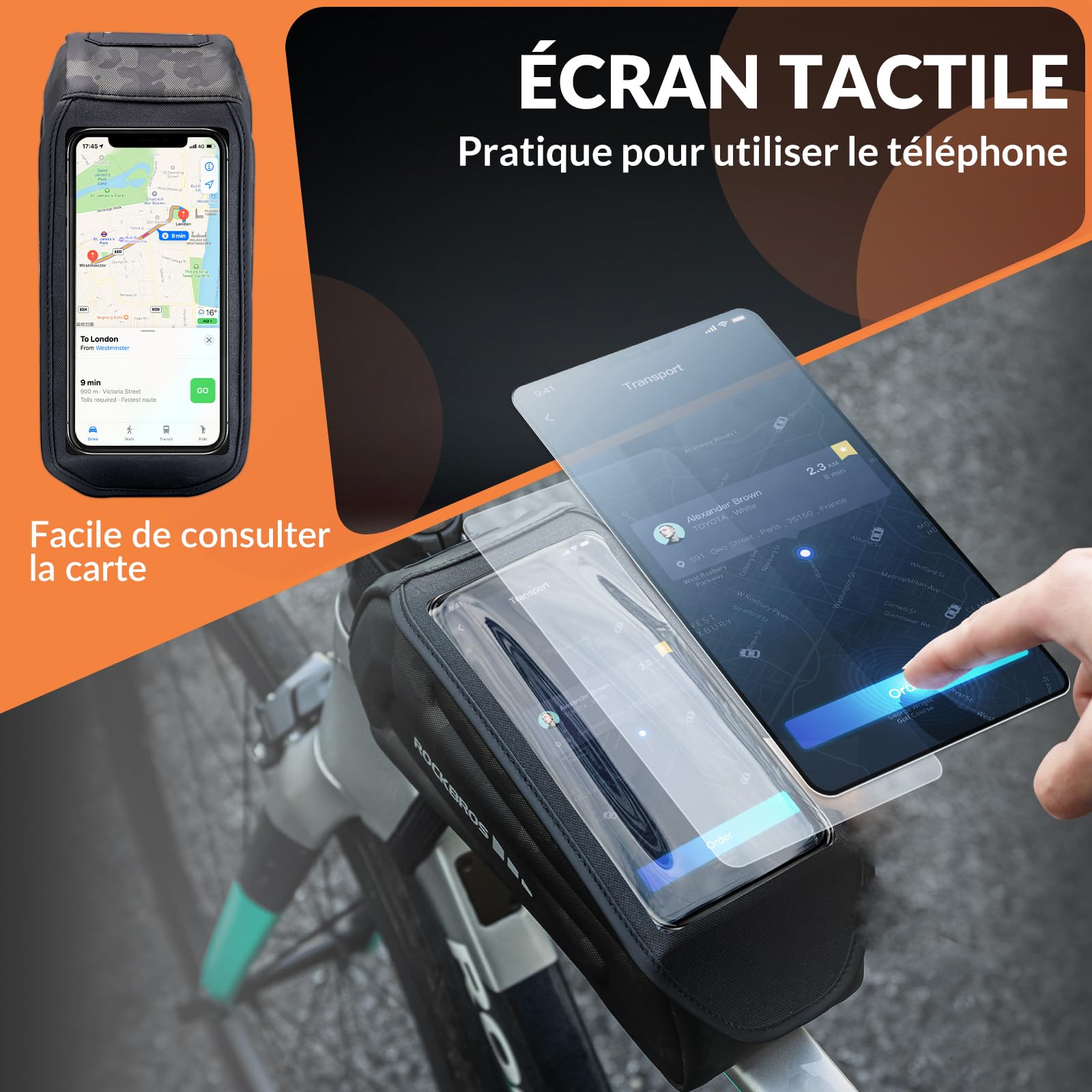 Sacoche De Cadre Vélo ROCKBROS – étanche, Compatible Téléphone 6.7 Pouces, 1.7L, Camouflage