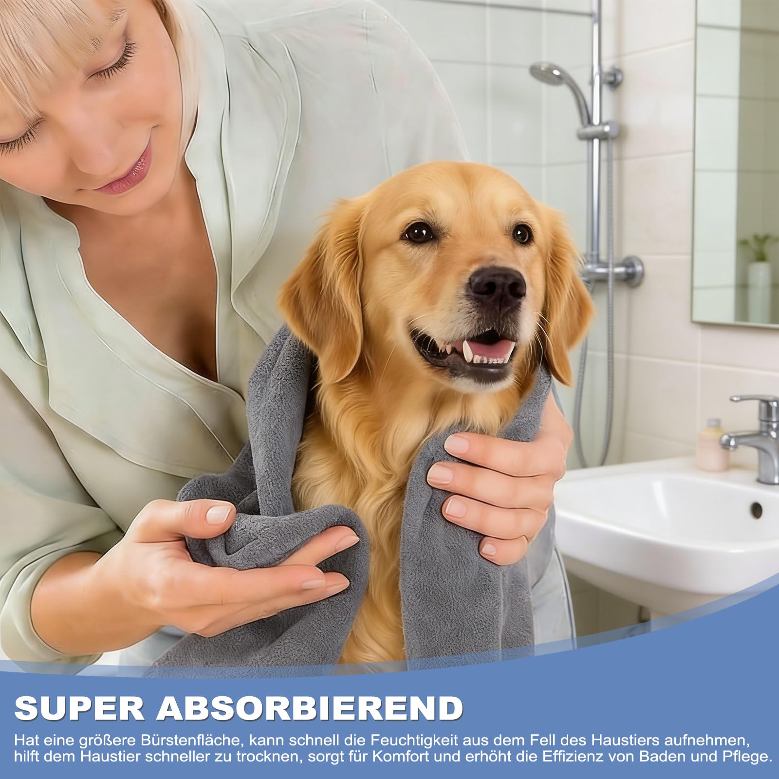 4 Stück Hunde Handtuch, 100×50cm Hundehandtuch Extra saugfähig Schnelltrocknend Haustier Mikrofaser Handtüche Hundehandtücher für Katzen Hunde Oder Andere Haustiere