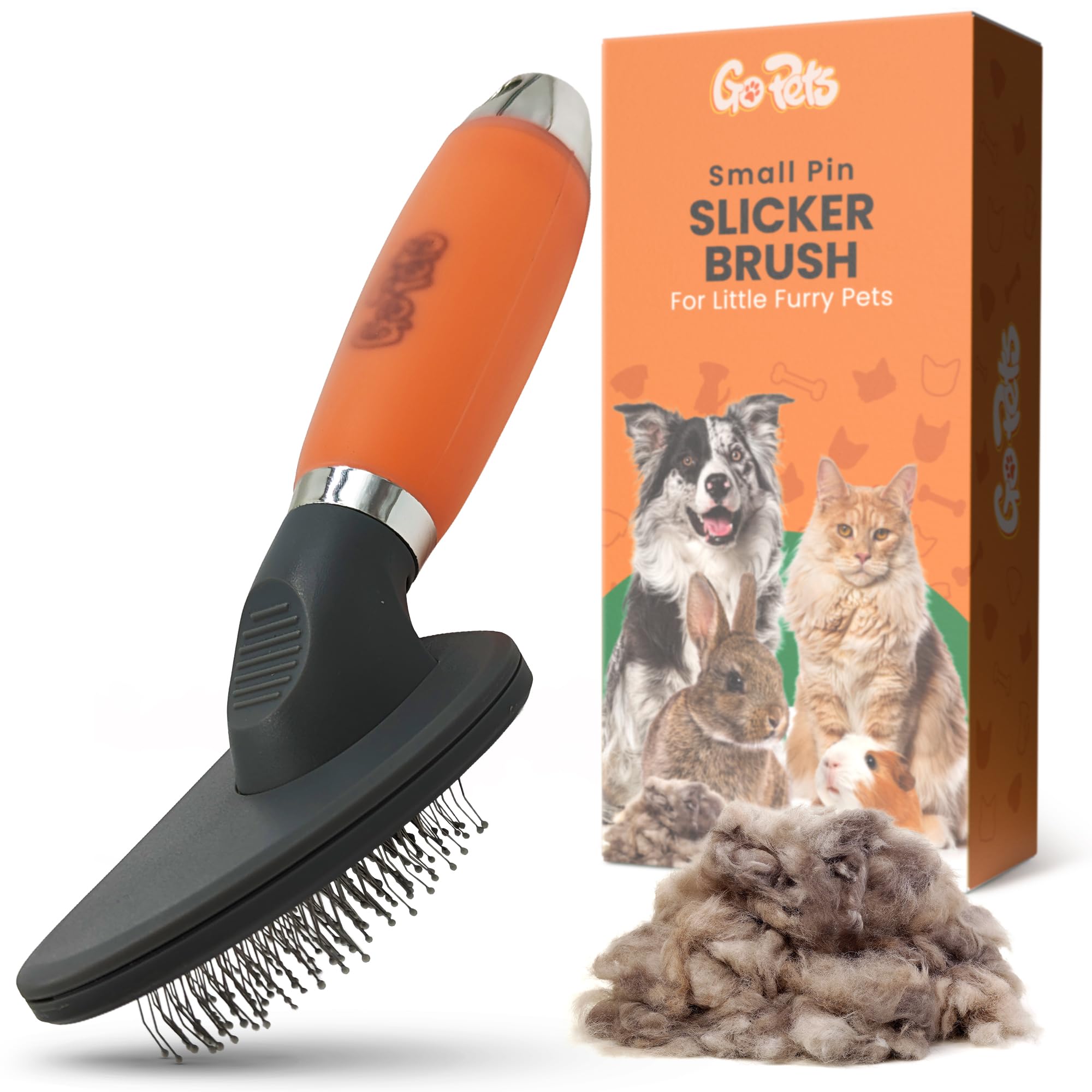 GoPets Small Pin Slicker Brush, Easy-Groom Pin Comb for Tangles & Shedding, Rounded Safety Tips, Dematting Brush for Short & Long Hair Cats, Dogs &
