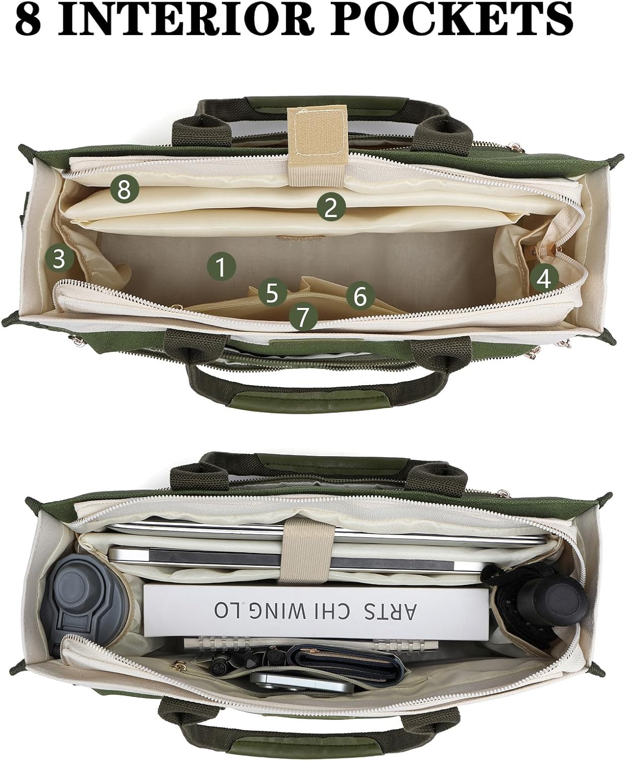 Canvas Tote Bag Set for Women, Large Shoulder Handbags, Crossbody Laptop Purse Work Teacher College Travel - Image 3