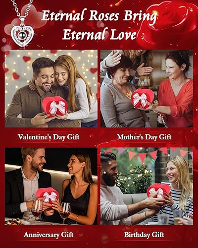 Miniatura 7 de Preserved Red Forever Rose Heart Necklace Gift Box, Eternal Flowers "I Love You" Projection Jewelry for Women, Romantic Christmas Valentines Day