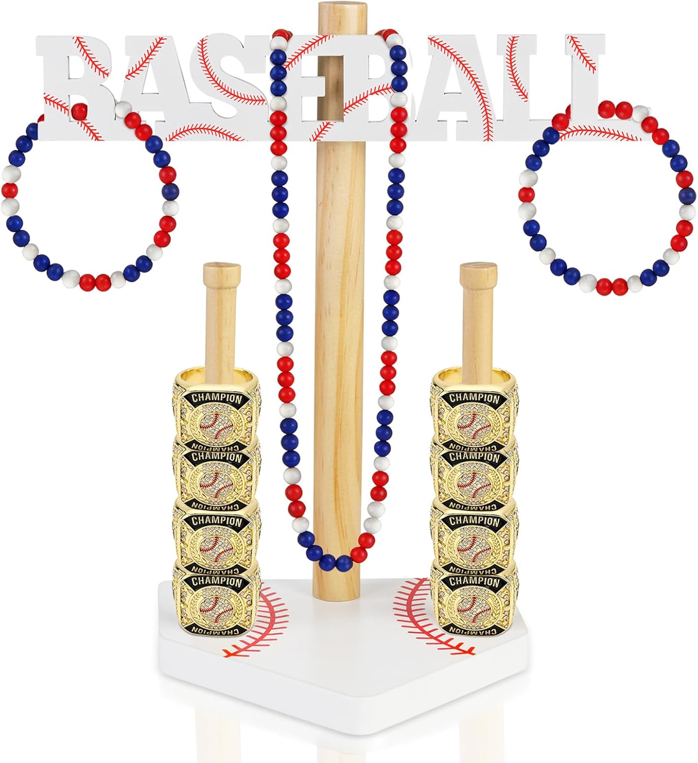 Home Plate Baseball Necklace Holder, BASEBALL Sign Championship Ring Display Stand, Baseball jewelry Accessories Organizer Dresser Decor for Men Baseball Mom Lovers Team Player Coach Gift