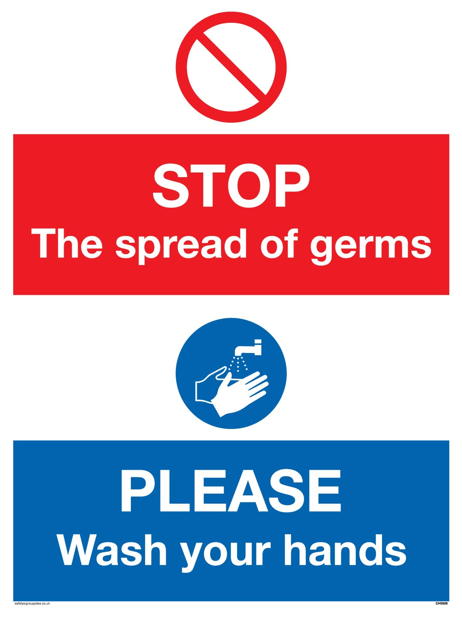 STOP germs PLEASE wash your hands sign - Plastic Rigid 3mm