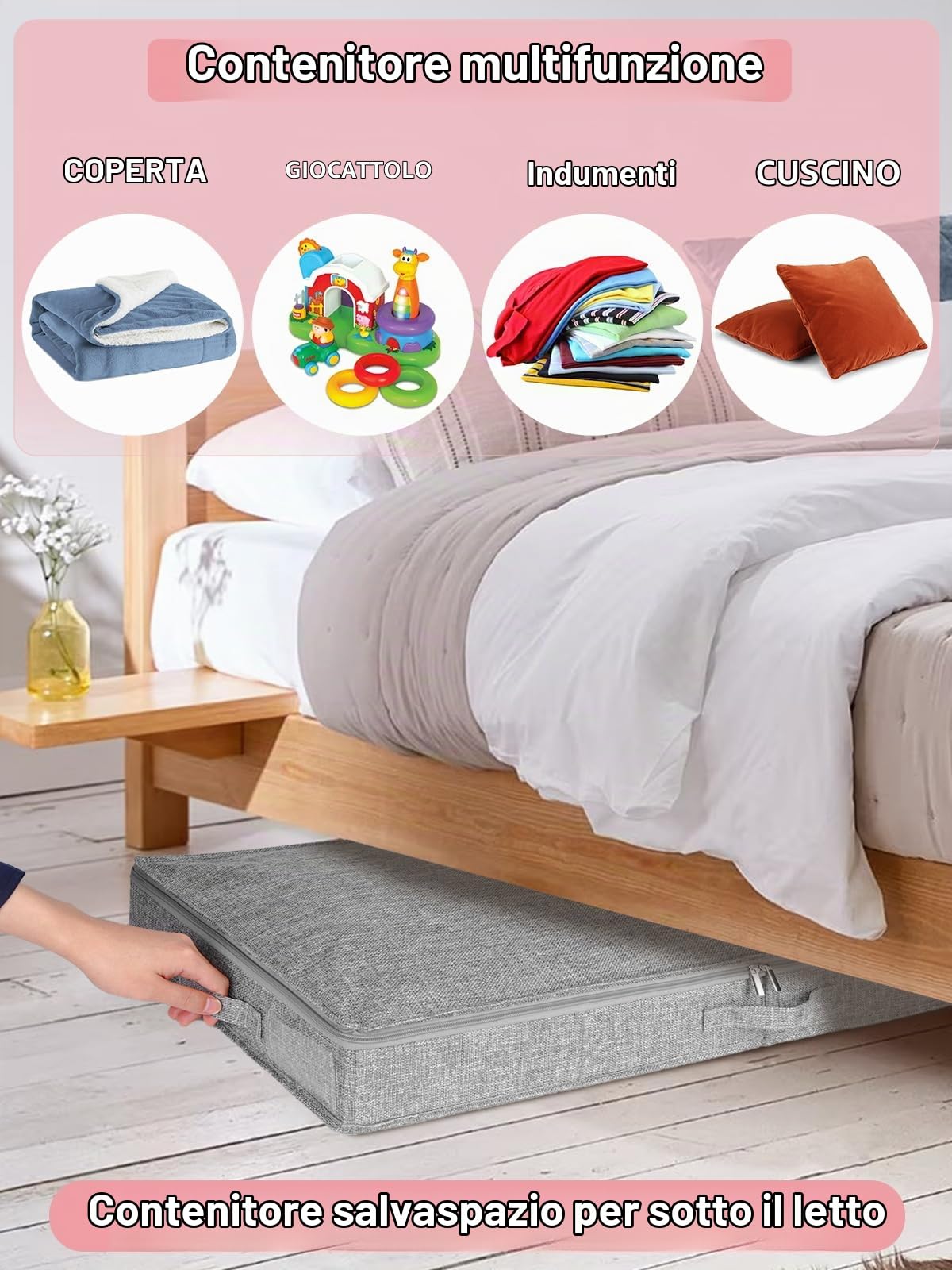 Contenitori portaoggetti a basso profilo, alti 10,2 cm, con pareti laterali e fondo rigidi, organizer per vestiti poco profondi con coperchio, per divano, divano, dormitorio, confezione da 2, 33,5 x