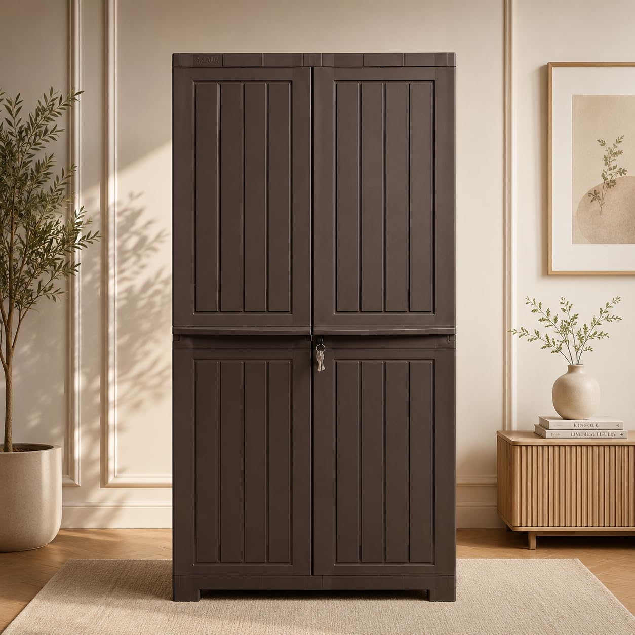 ARLAVYA 4.4 Ft x 2.1 Ft Storage Plastic Cupboard | 1 Year Warranty | Free Standing Cabinet | (Finish Color - Brown, Door Type- Hinged, DIY(Do-It-Yourself)) | (3 Shelf)-image-26