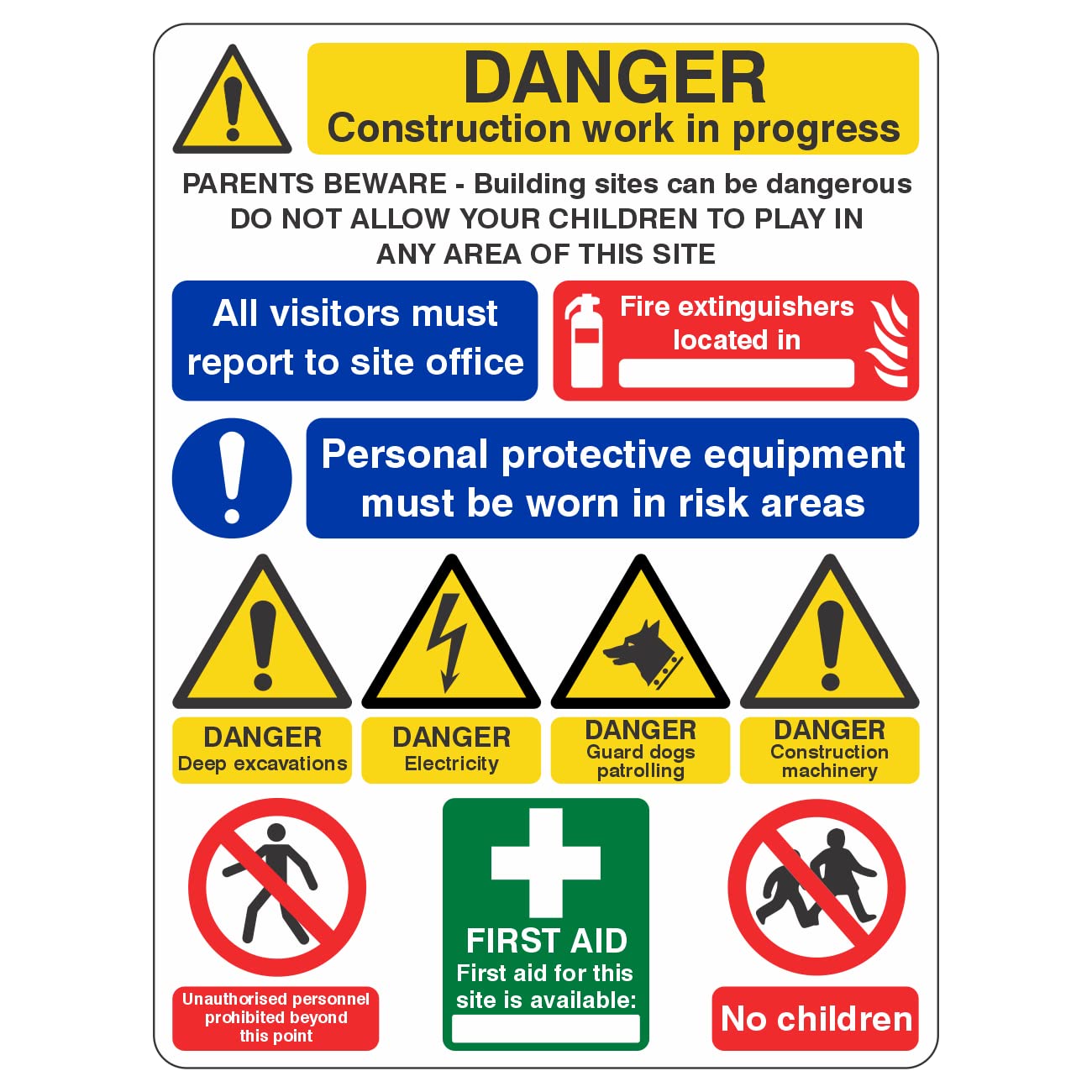 Lasting Impressions (Signs) Limited 450Mmx600mm Multi Hazard Site Safety Guard Dogs Sign - Portrait Rigid Plastic