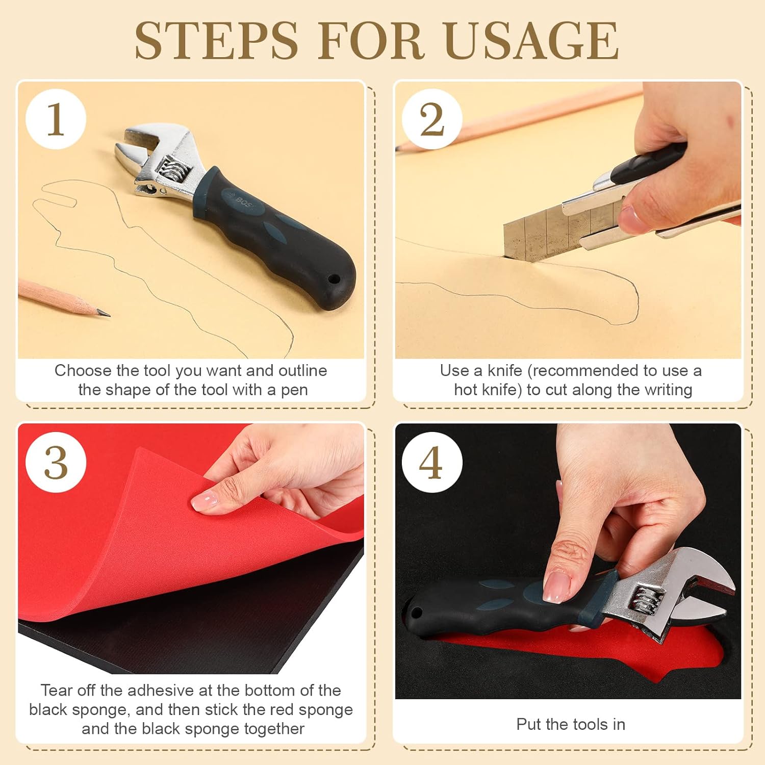 3 Sets Tool Box Shadow Foam Organizers Liner Adjustable Inserts Foam Non Slip Liner Mat for Tool Box, Cabinet and Chest Drawers, Black Top and Red Bottom(18 x 36 Inch)