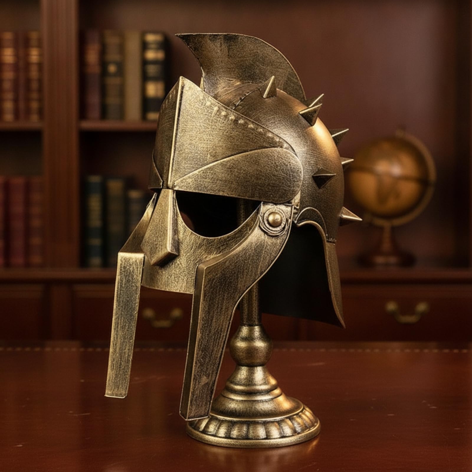 Casco Romano corativo con Envejecido Adorno Casco Romano con Soporte Clásico Figura para Estudio, Oficina, 1911 Dorado, Estilo 1911 Dorado