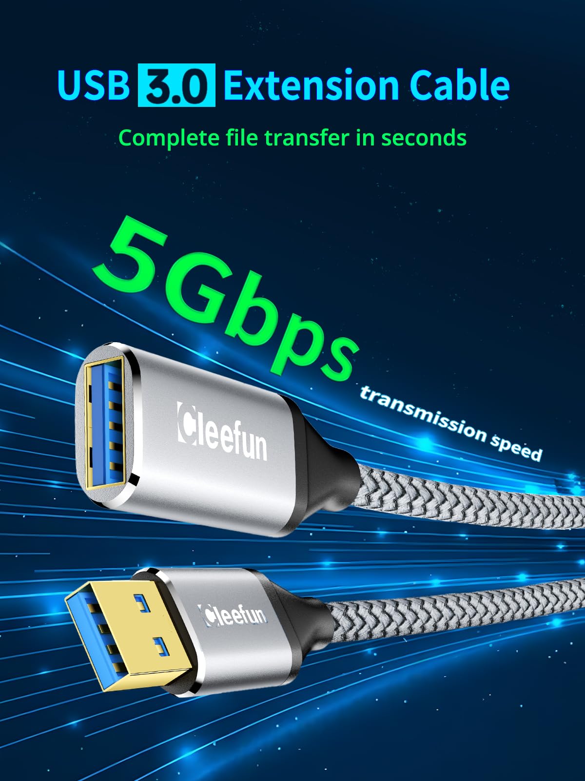 CLEEFUN Prolunga USB 1 Metri, USB 3.0 Tipo A Maschio a A Femmina 5Gbps Nylon Cavi Estensione Trasferimento Dati per Stampante, Webcam, Mouse, Hub USB, Gamepad, Controller PS5, Unità Flash