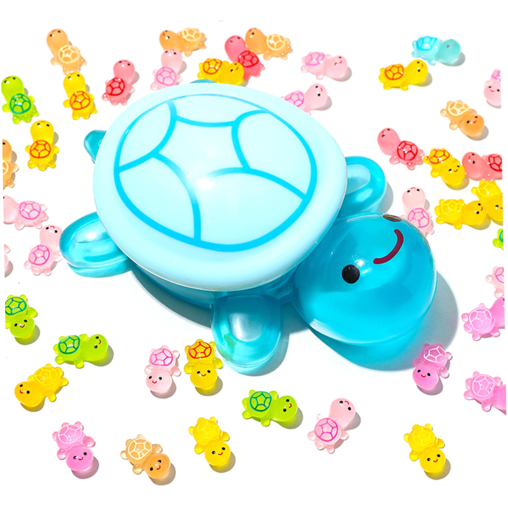Ngbbby 100 Mini Turtles with Large Glow in The Dark Turtle, 6.7 Inch Storage Turtle with Tiny Plastic Animals for Decor Hiding Games