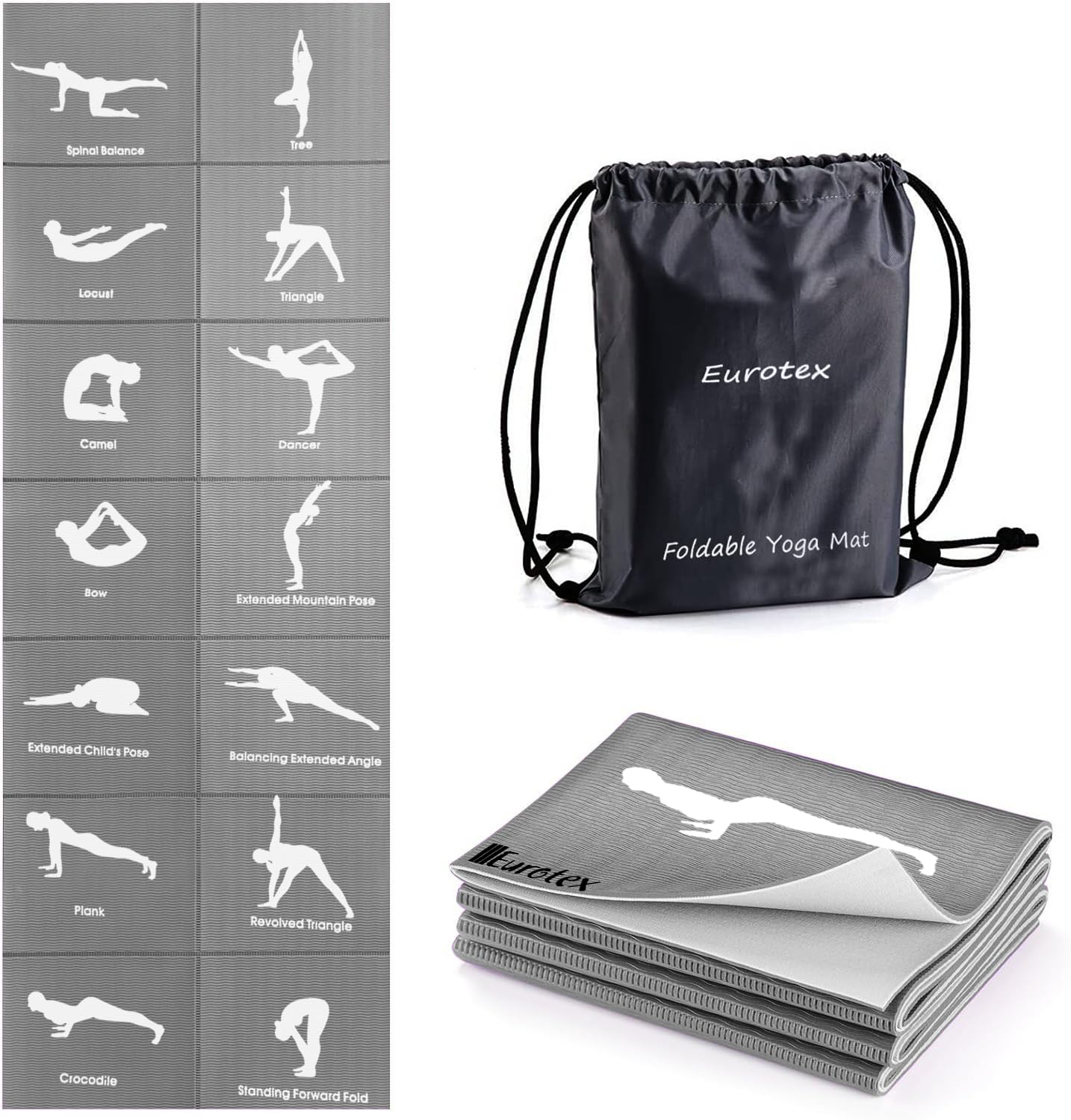 Eurotex Travel Yoga Mat Non Slip Foldable Portable Gym Mat Fitness Training Pilates Exercise Mat Workout for Women Men with Carry Bag (B0BBVYTX59) Amazon Price History, Amazon Price Tracker