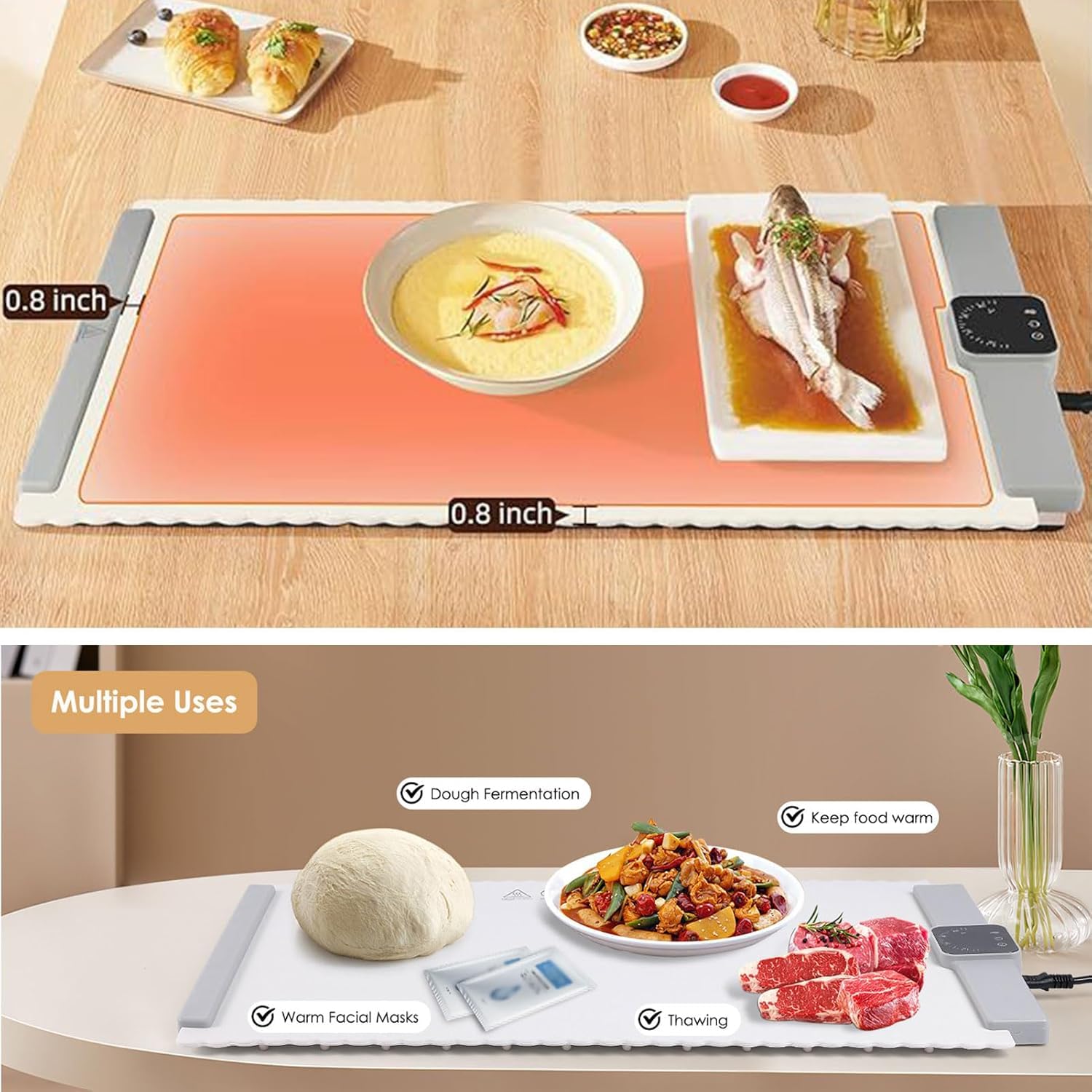 Tappetino Scalda Alimenti, Vassoio Scalda Alimenti Elettrico con 5 Tipi di Temperatura, Scalda Alimenti Elettrico Scalda Alimenti Buffet Server Pieghevole per Riunioni di Famiglia Grey