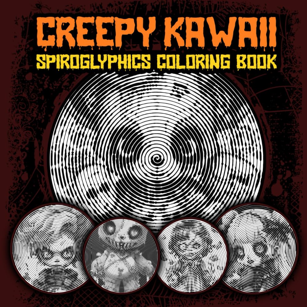 Creepy Kawaii Spiroglyphics One-color Coloring Book for Adults: 40 Spiral Puzzles Featuring Cute And Spooky Characters for Teens and Adults to Relax and Have Fun