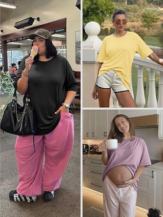 ATHMILE Womens Oversized T Shirts Casual Tee Workout Tops Gym Clothes Summer Loose Fit Short Sleeve Graphics Basic Y2K 2026