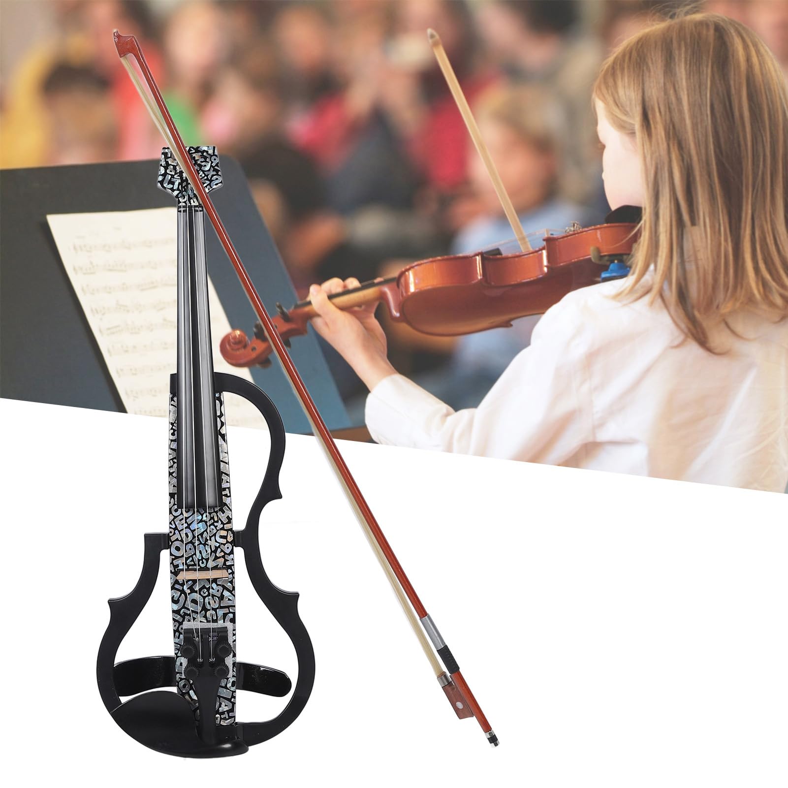Kit violino elettrico in fibra di carbonio 4/4 full size, pickup per adolescenti violino elettrico prestazioni silenzioso pratica con cuffie spalliera nero per principianti giocatori professionisti