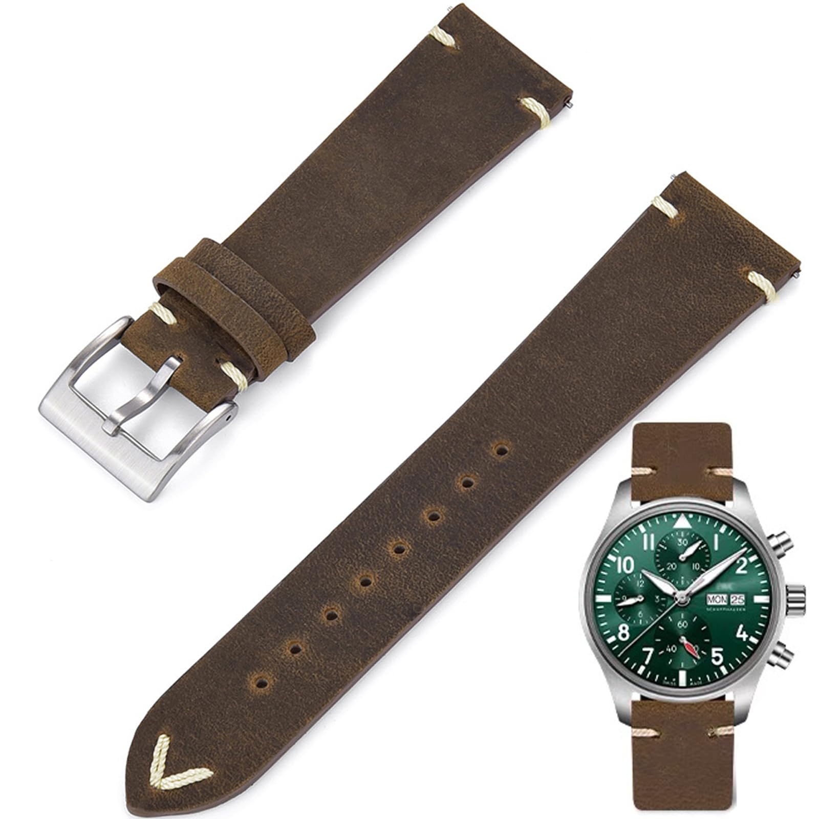 Leather Watch Bands Quick Release Top Grain Leather Watch Strap 19mm 20mm  21mm 22mm Vintage Crazy Horse Oiled Handmade Genuine Leather Strap Universal