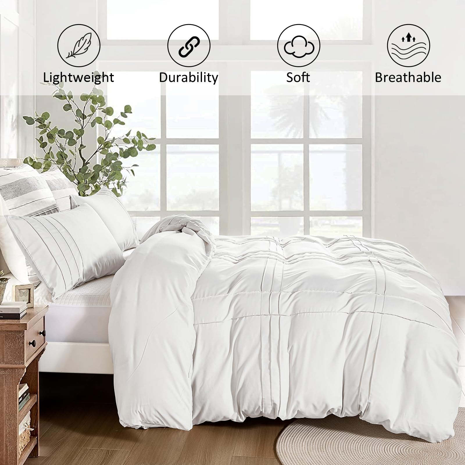 Grid Tufted Duvet Cover Double Size,Pintuck Pinch Pleated Chic Duvet Cover Set Bedding Set - Image 4