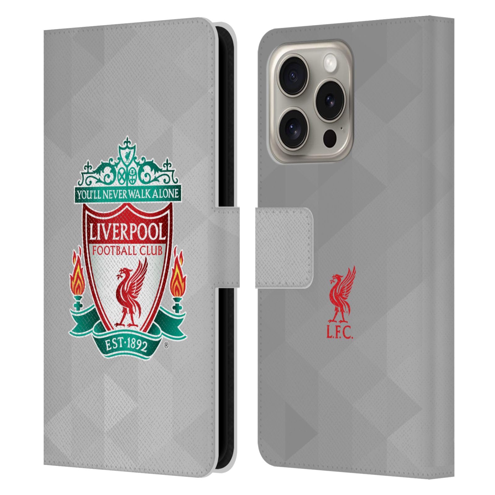 Head Case Designs Officially Licensed Liverpool Football Club White Geometric 1 Crest 1 Leather Wallet Case Compatible With Apple iPhone 16 Pro